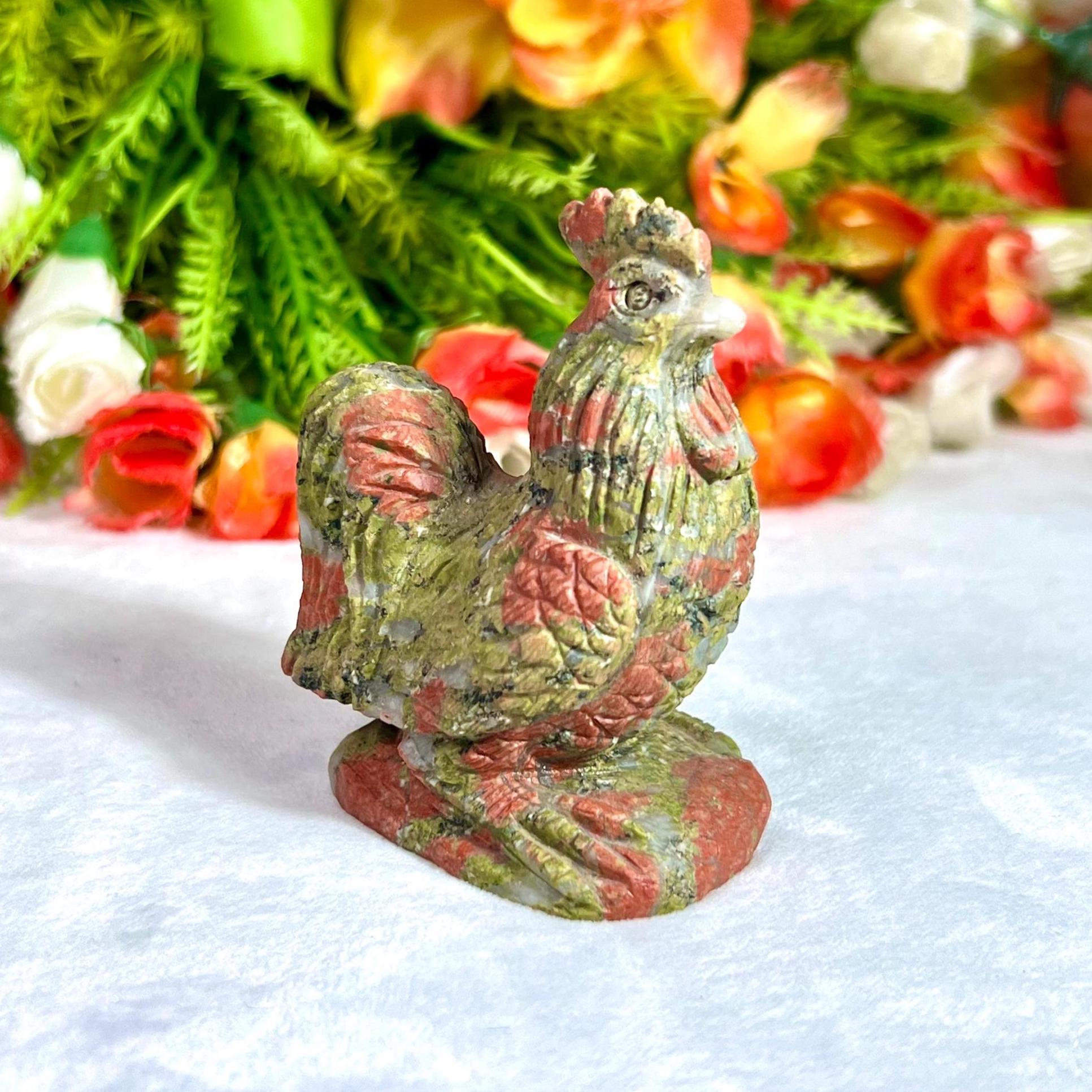 Beautiful Unakite Stone Carving Rooster Bird - Healing Crystal - Home Decoration - Reiki Healing - Gift for All 167 Gram