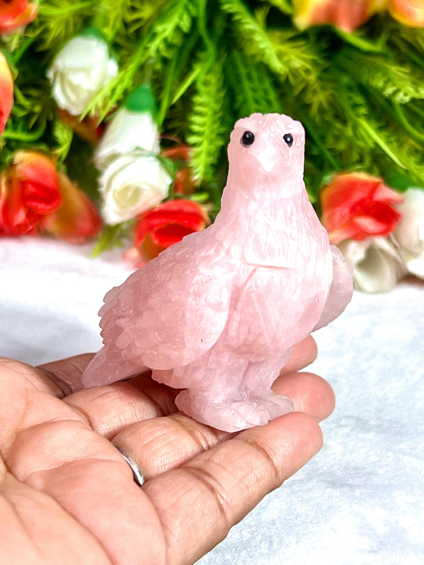 Beautiful Rose Quartz Stone Carving Pigeon Bird - Healing Crystal - Home Decoration - Reiki Healing - Gift for All 101 Gram