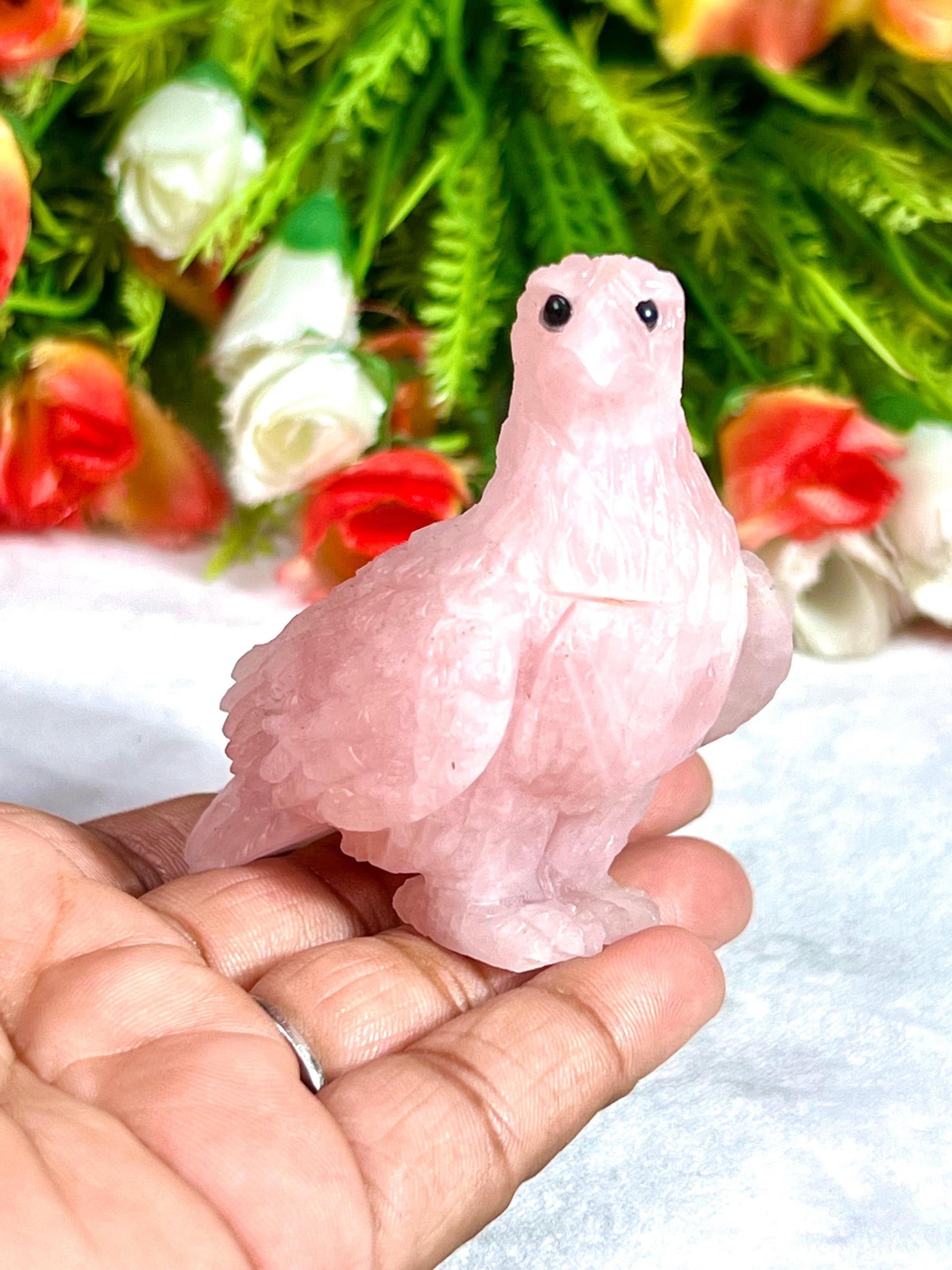 Beautiful Rose Quartz Stone Carving Pigeon Bird - Healing Crystal - Home Decoration - Reiki Healing - Gift for All 101 Gram