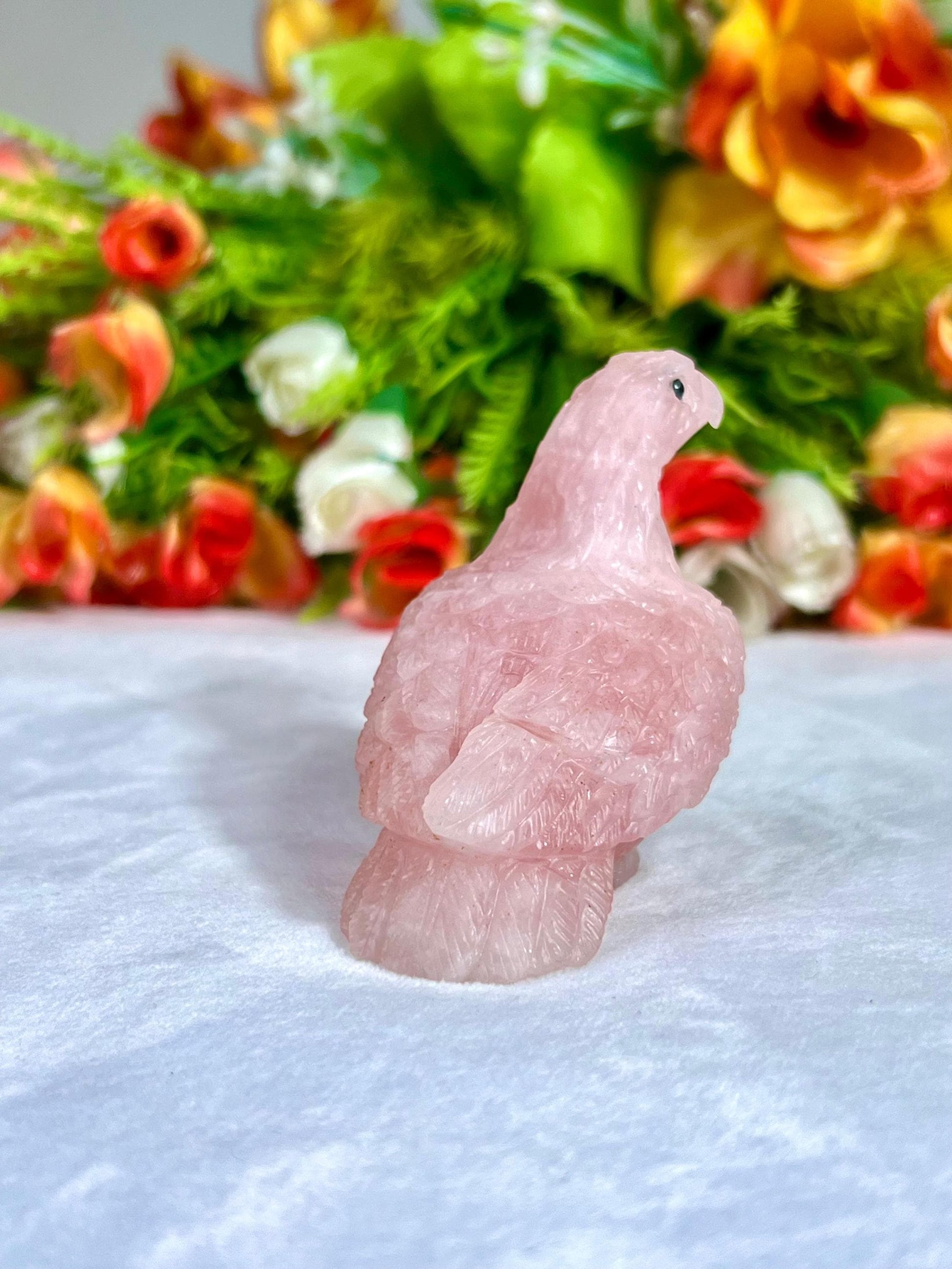 Beautiful Rose Quartz Stone Carving Pigeon Bird - Healing Crystal - Home Decoration - Reiki Healing - Gift for All 101 Gram