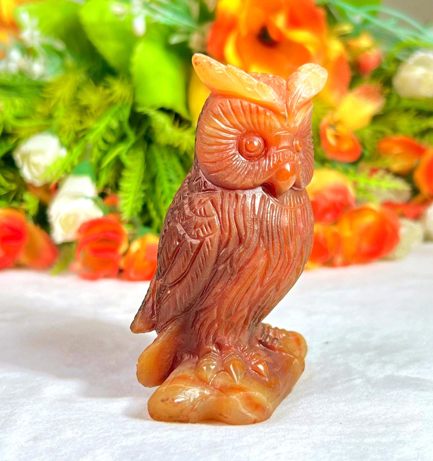 Beautiful Carnelian Stone Carving Owl Bird - Healing Crystal - Home Decoration - Reiki Healing - Gift for All 174 Gram