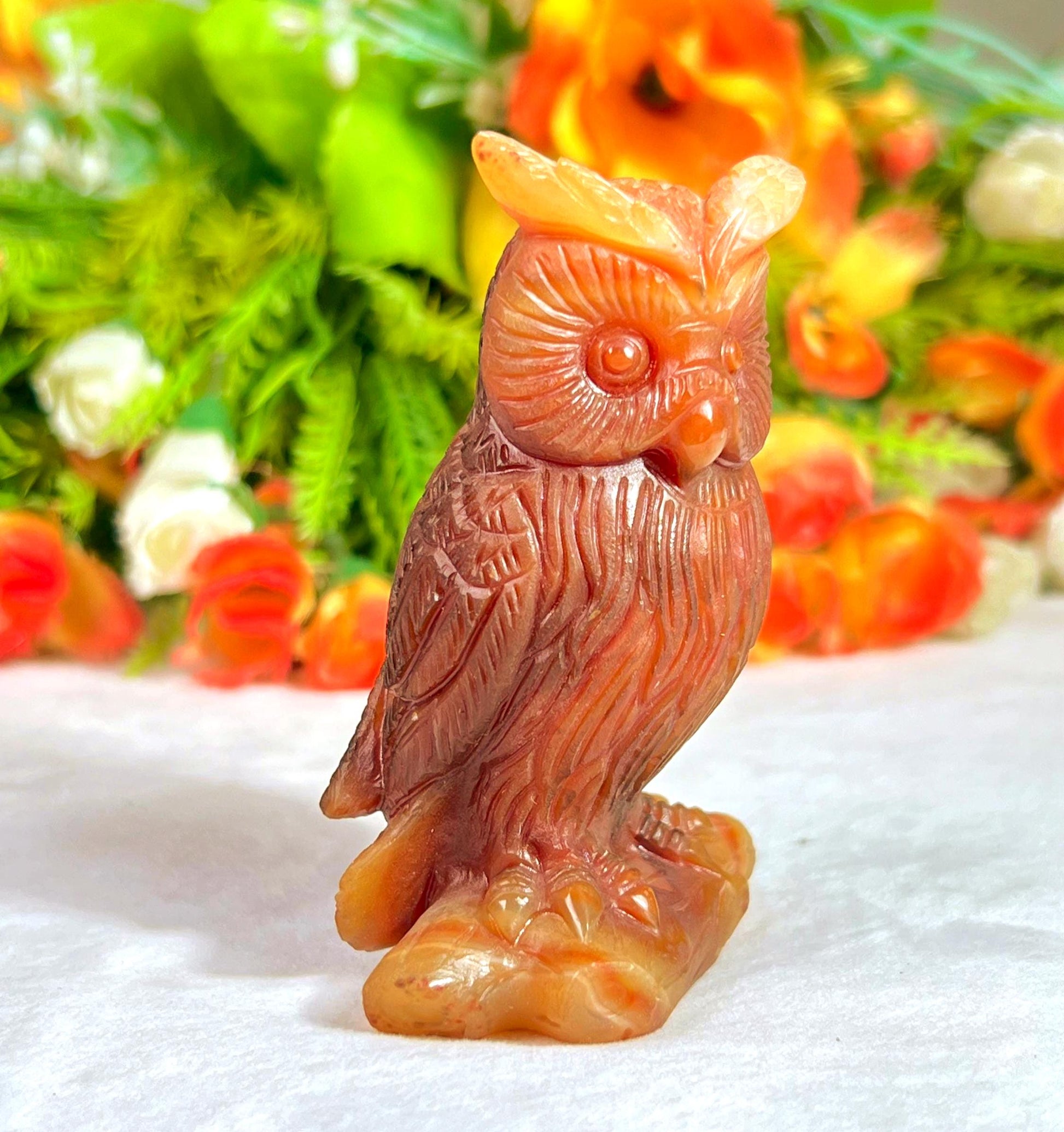 Beautiful Carnelian Stone Carving Owl Bird - Healing Crystal - Home Decoration - Reiki Healing - Gift for All 174 Gram
