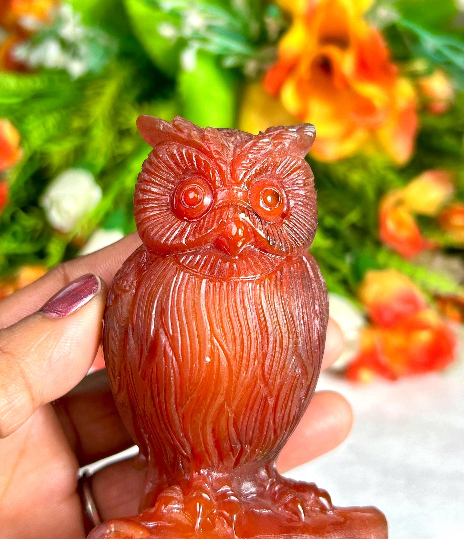 Beautiful Carnelian Stone Carving Owl Bird - Healing Crystal - Home Decoration - Reiki Healing - Gift for All 212 Gram