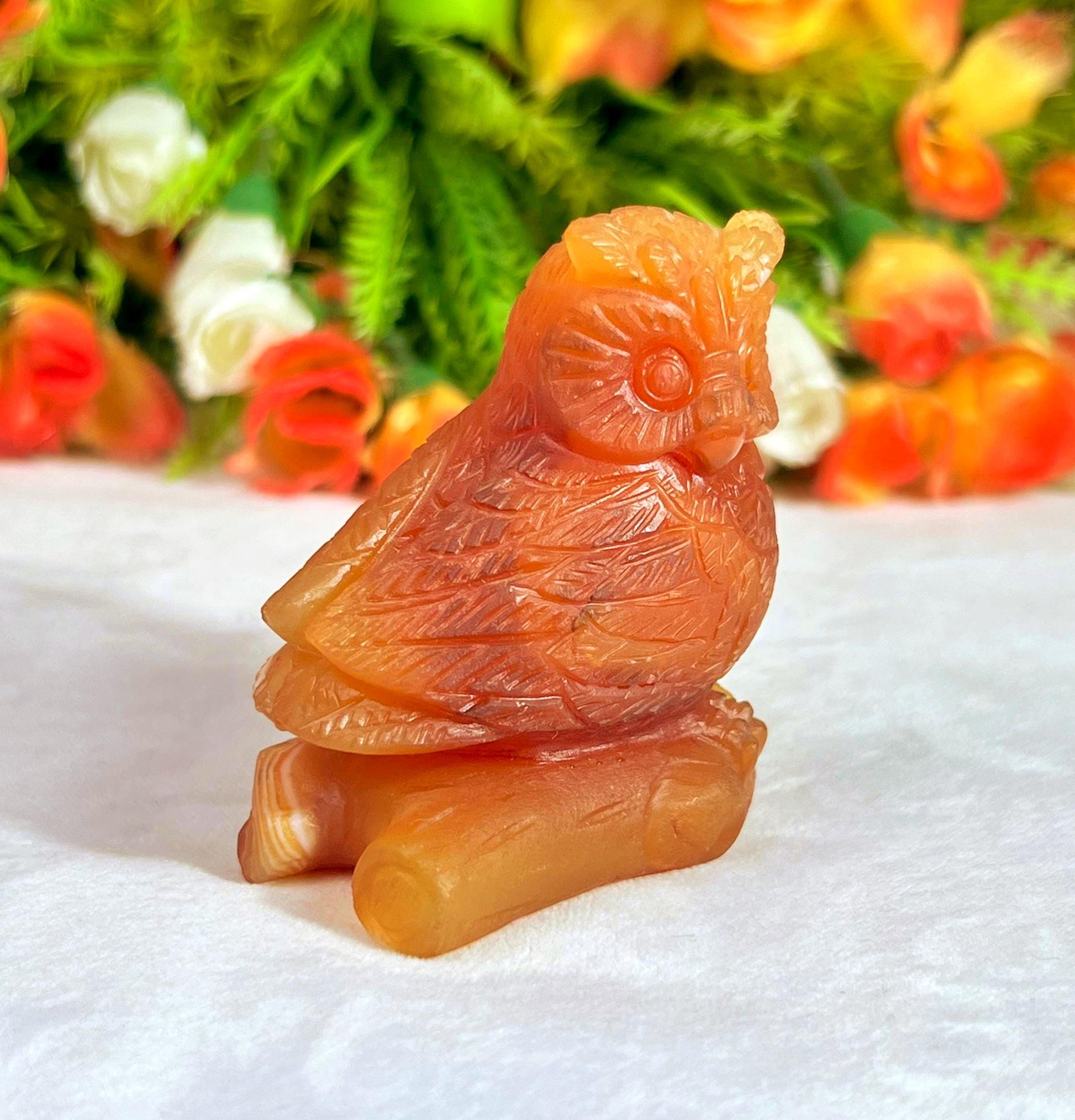 Beautiful Carnelian Stone Carving Owl Bird - Healing Crystal - Home Decoration - Reiki Healing - Gift for All 143 Gram