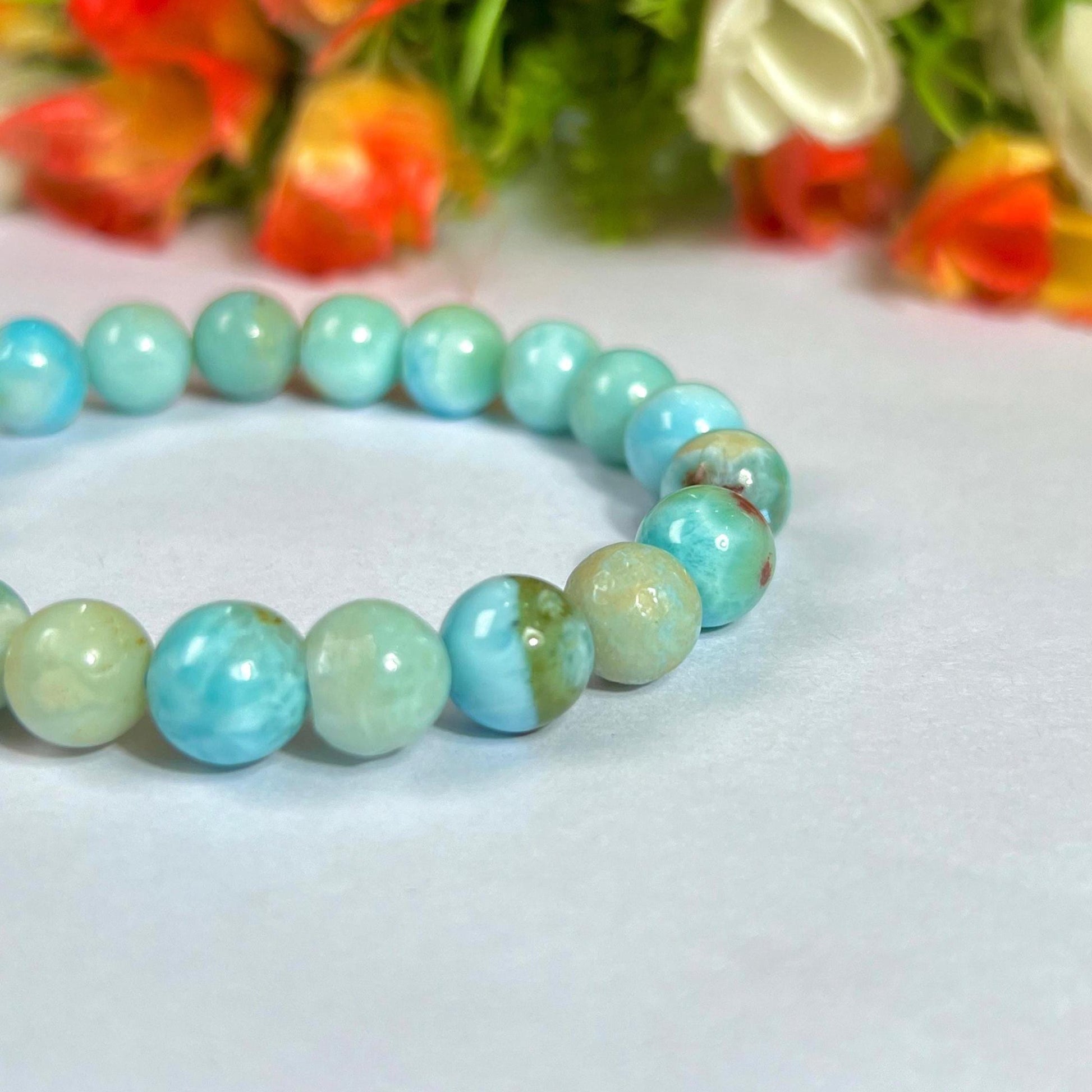 10 MM Dominican Republic Larimar Stone Bracelet l Stretchable Bracelet l Unisex Bracelet