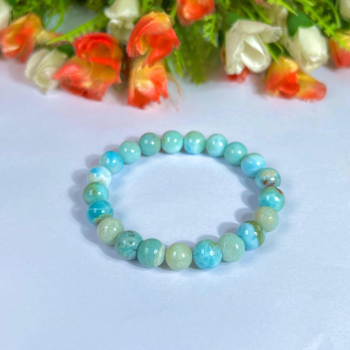 10 MM Dominican Republic Larimar Stone Bracelet l Stretchable Bracelet l Unisex Bracelet
