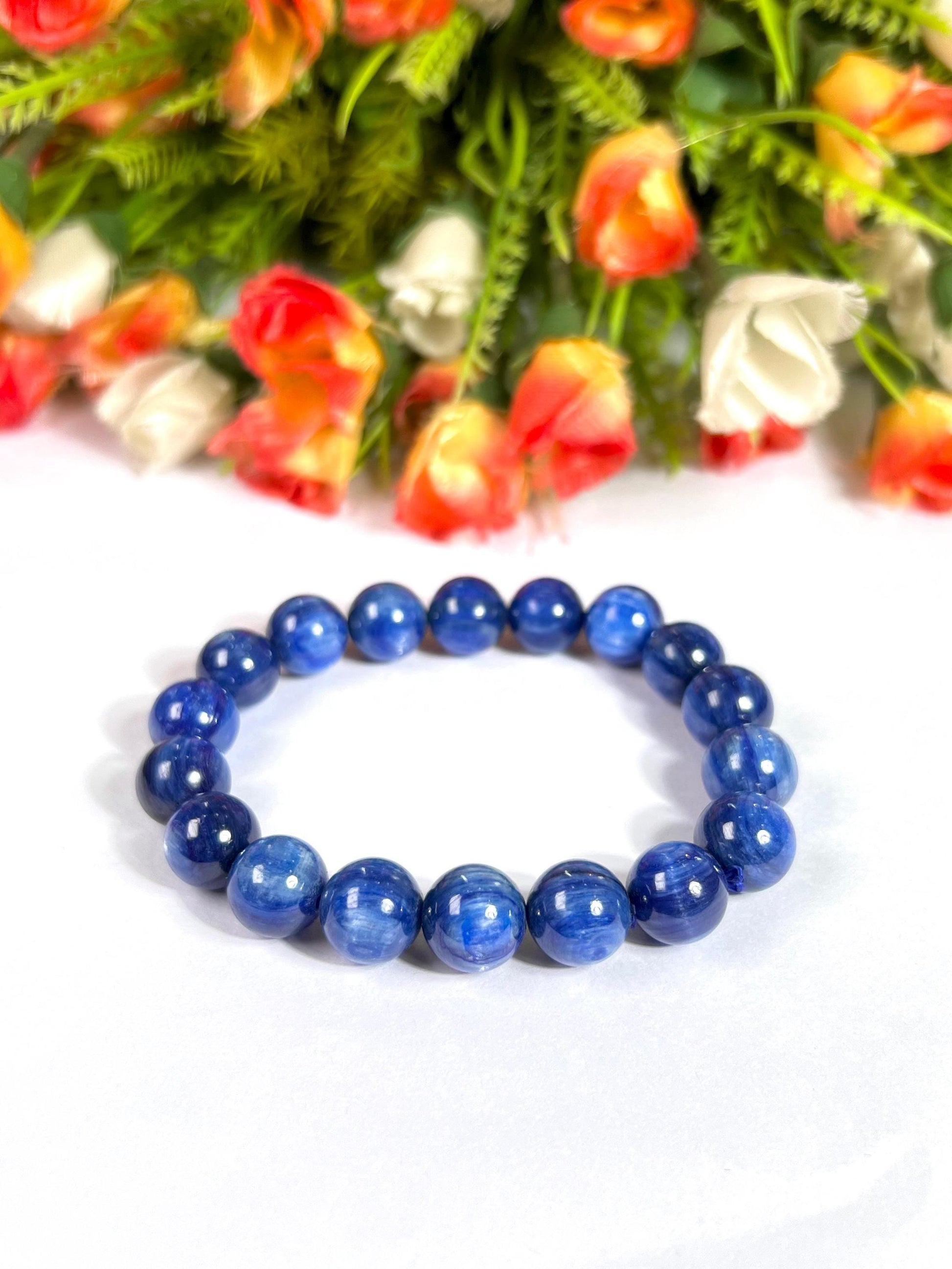 11 MM  Blue Kyanite Stone Bracelet l Stretchable Bracelet l Unisex Bracelet