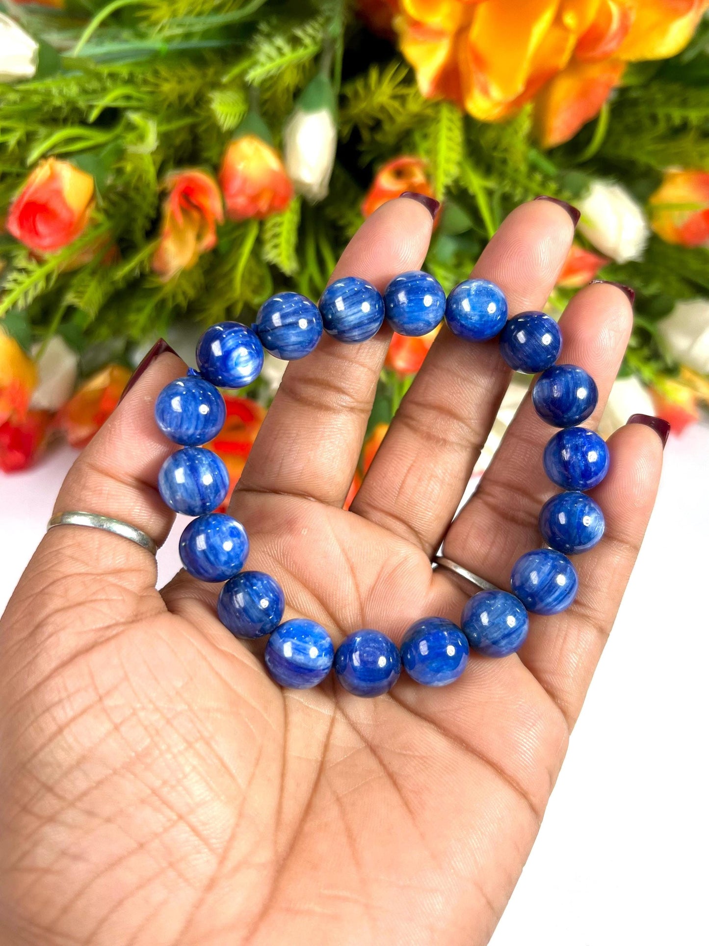 11 MM  Blue Kyanite Stone Bracelet l Stretchable Bracelet l Unisex Bracelet