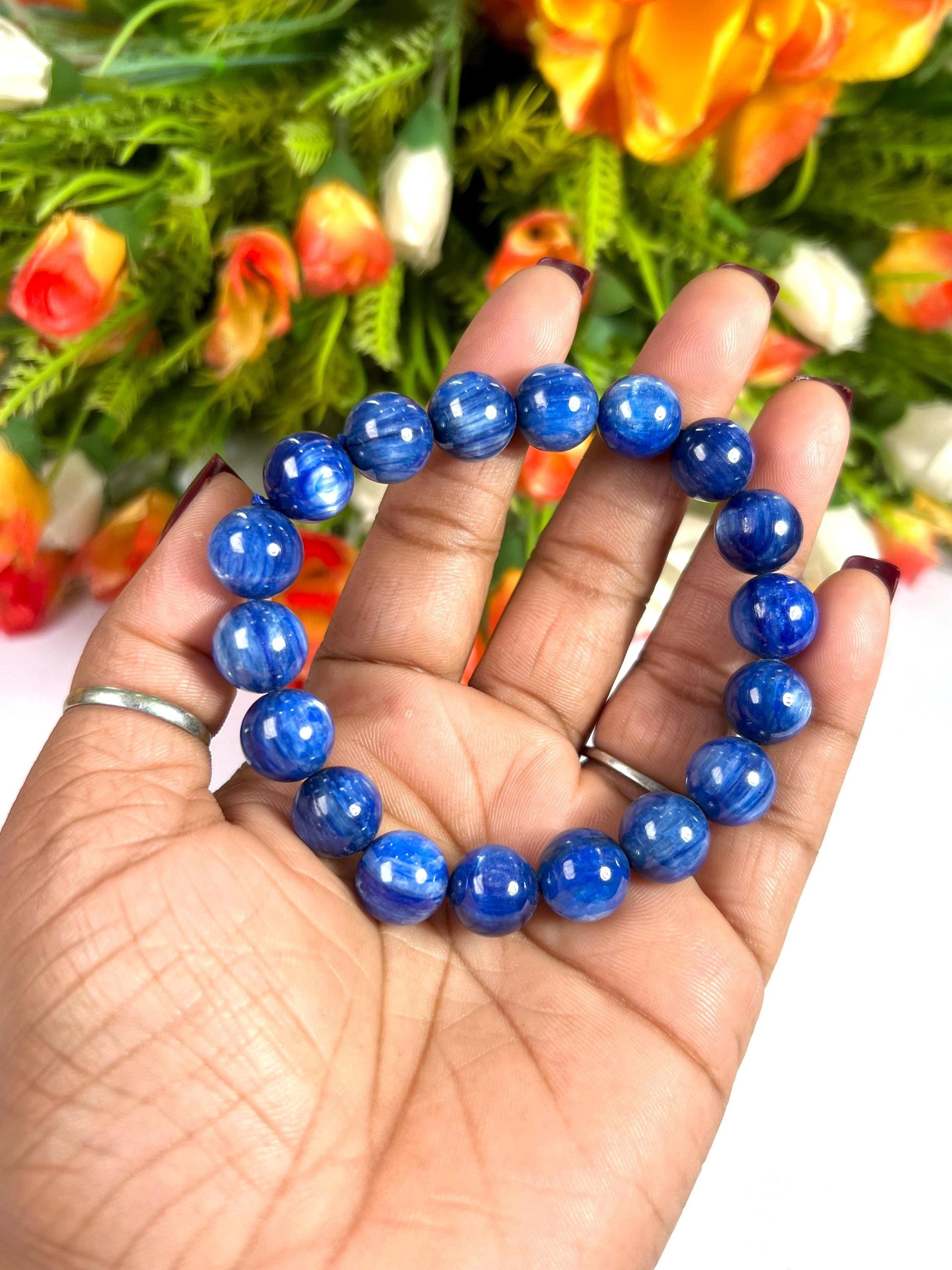 11 MM  Blue Kyanite Stone Bracelet l Stretchable Bracelet l Unisex Bracelet