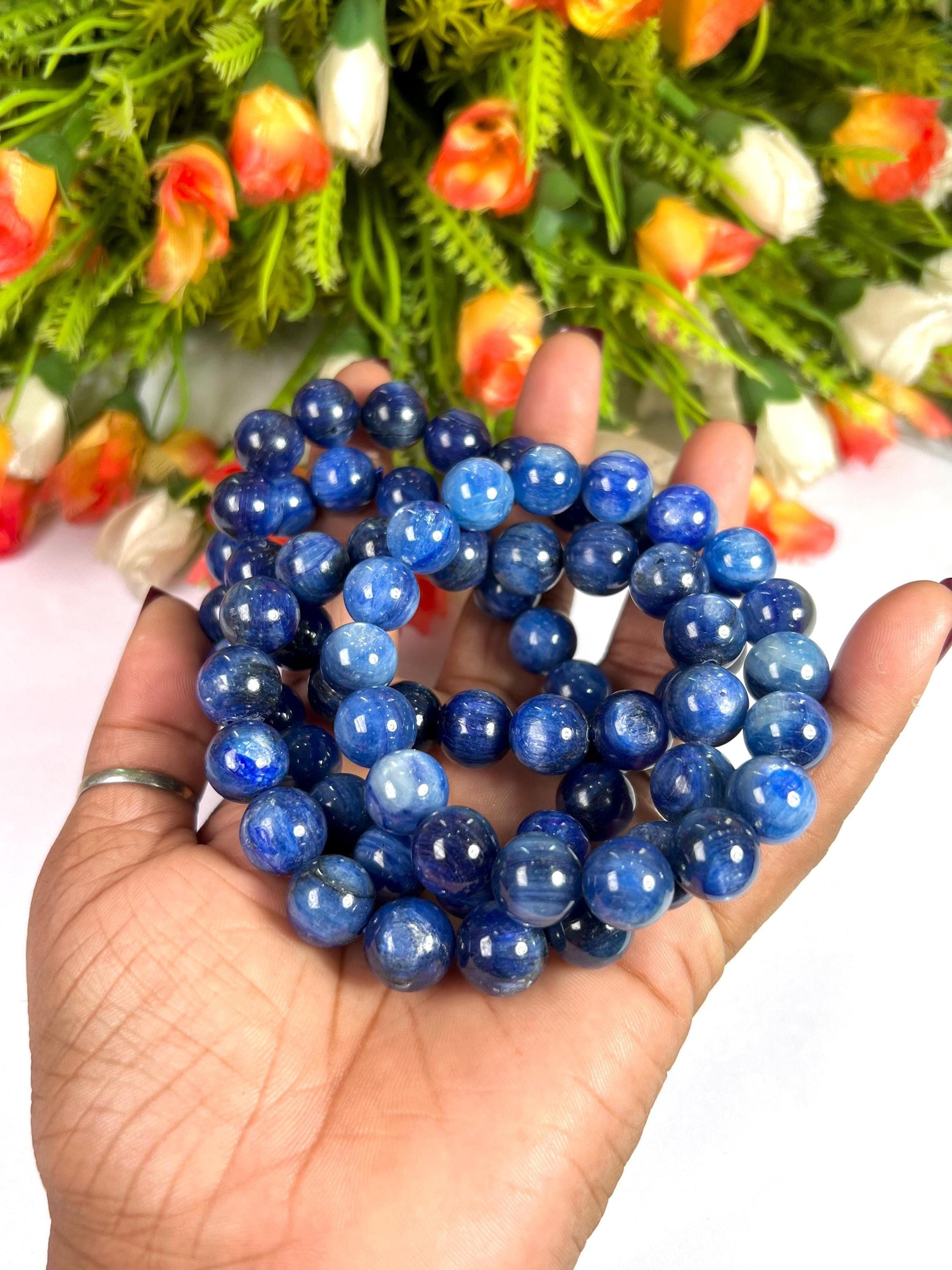 11 MM  Blue Kyanite Stone Bracelet l Stretchable Bracelet l Unisex Bracelet
