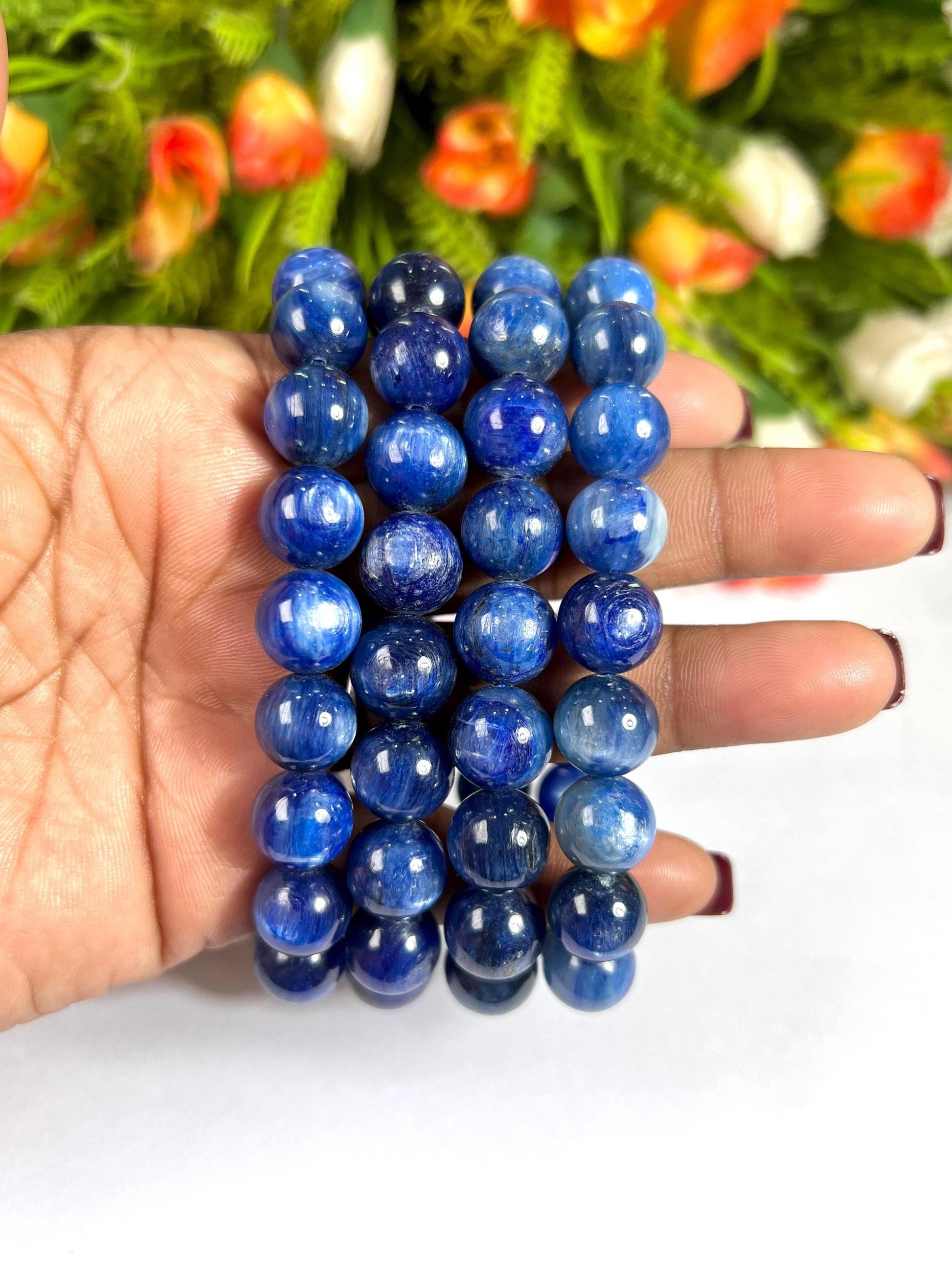 11 MM  Blue Kyanite Stone Bracelet l Stretchable Bracelet l Unisex Bracelet