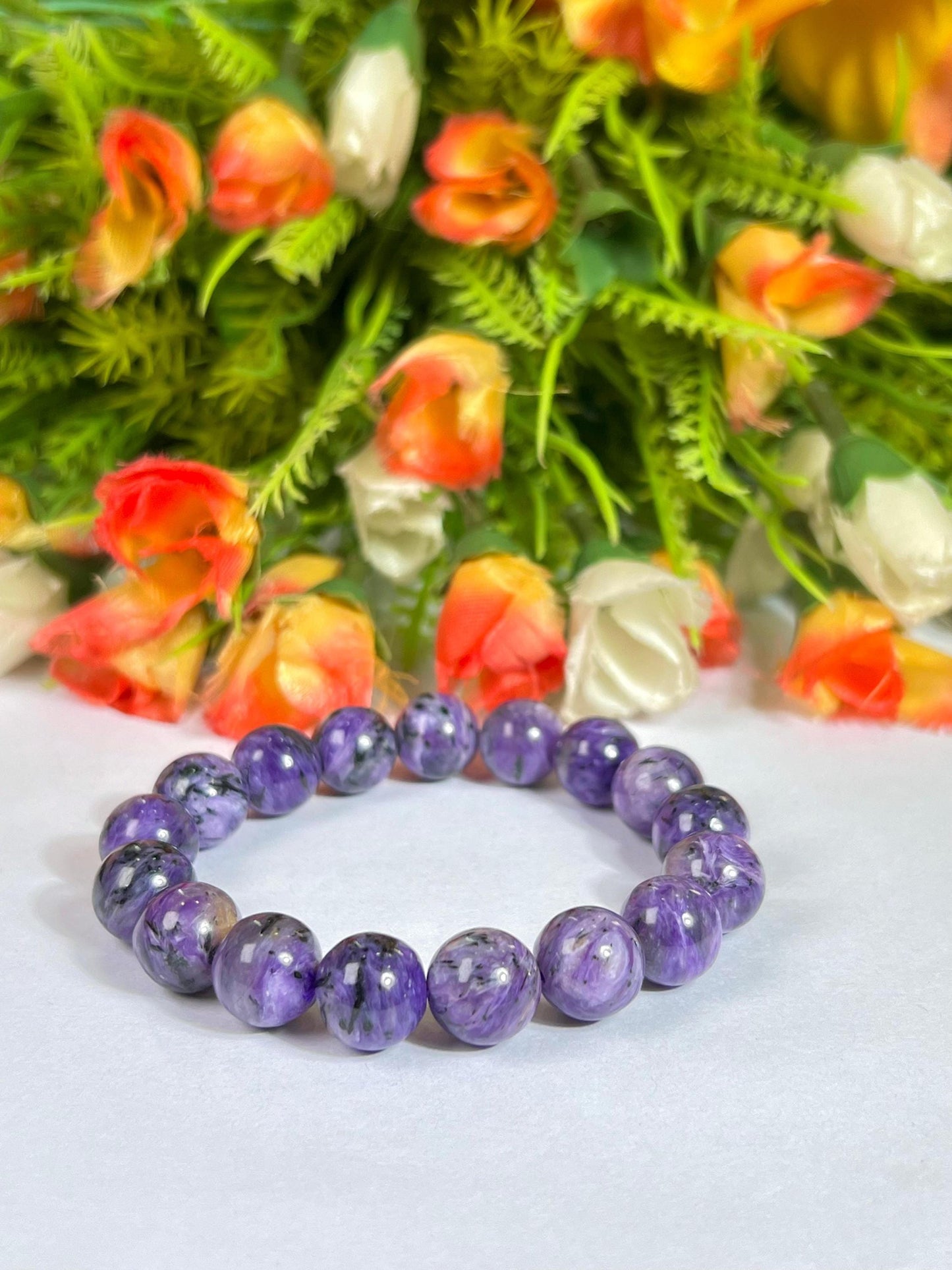 12 MM Charoite Stone Bracelet l Stretchable Bracelet l Unisex Bracelet