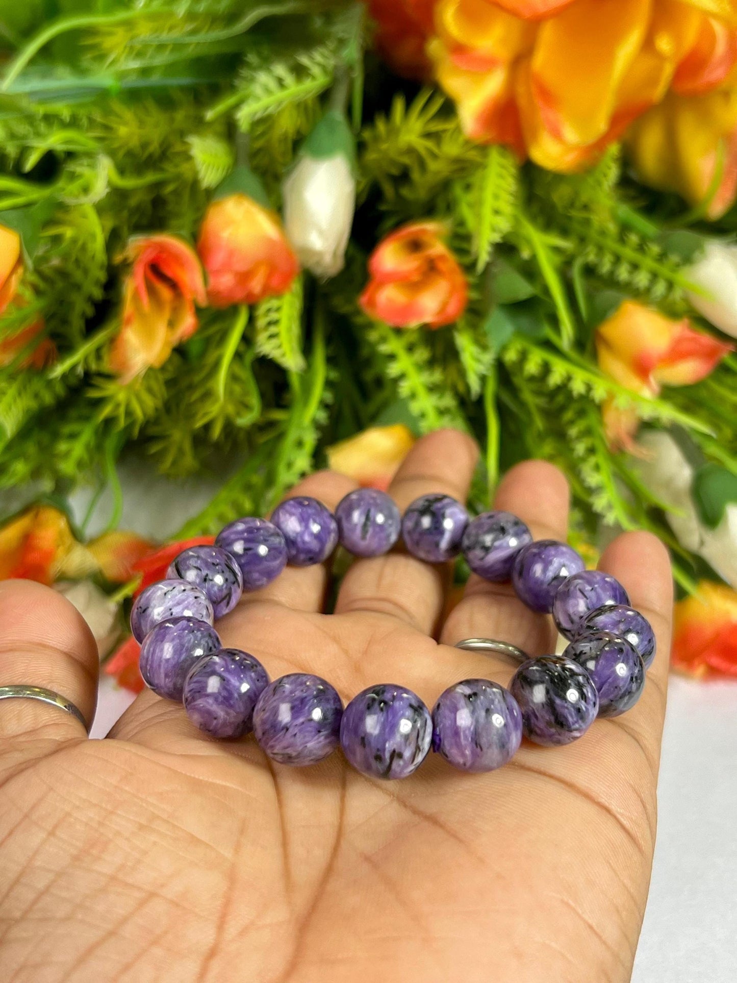 12 MM Charoite Stone Bracelet l Stretchable Bracelet l Unisex Bracelet