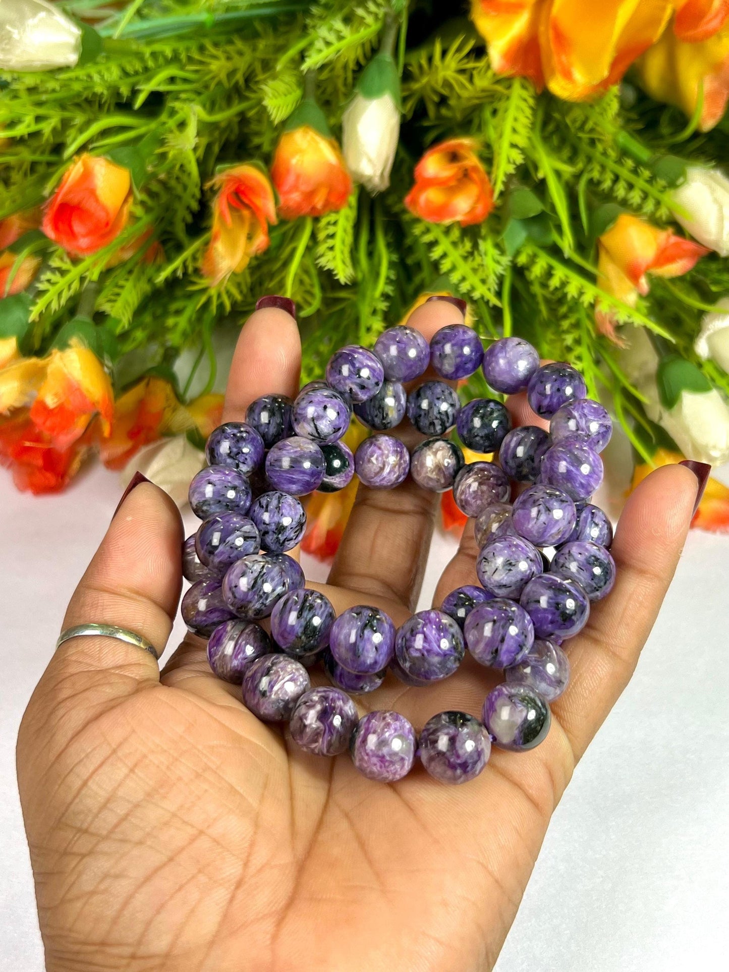 12 MM Charoite Stone Bracelet l Stretchable Bracelet l Unisex Bracelet