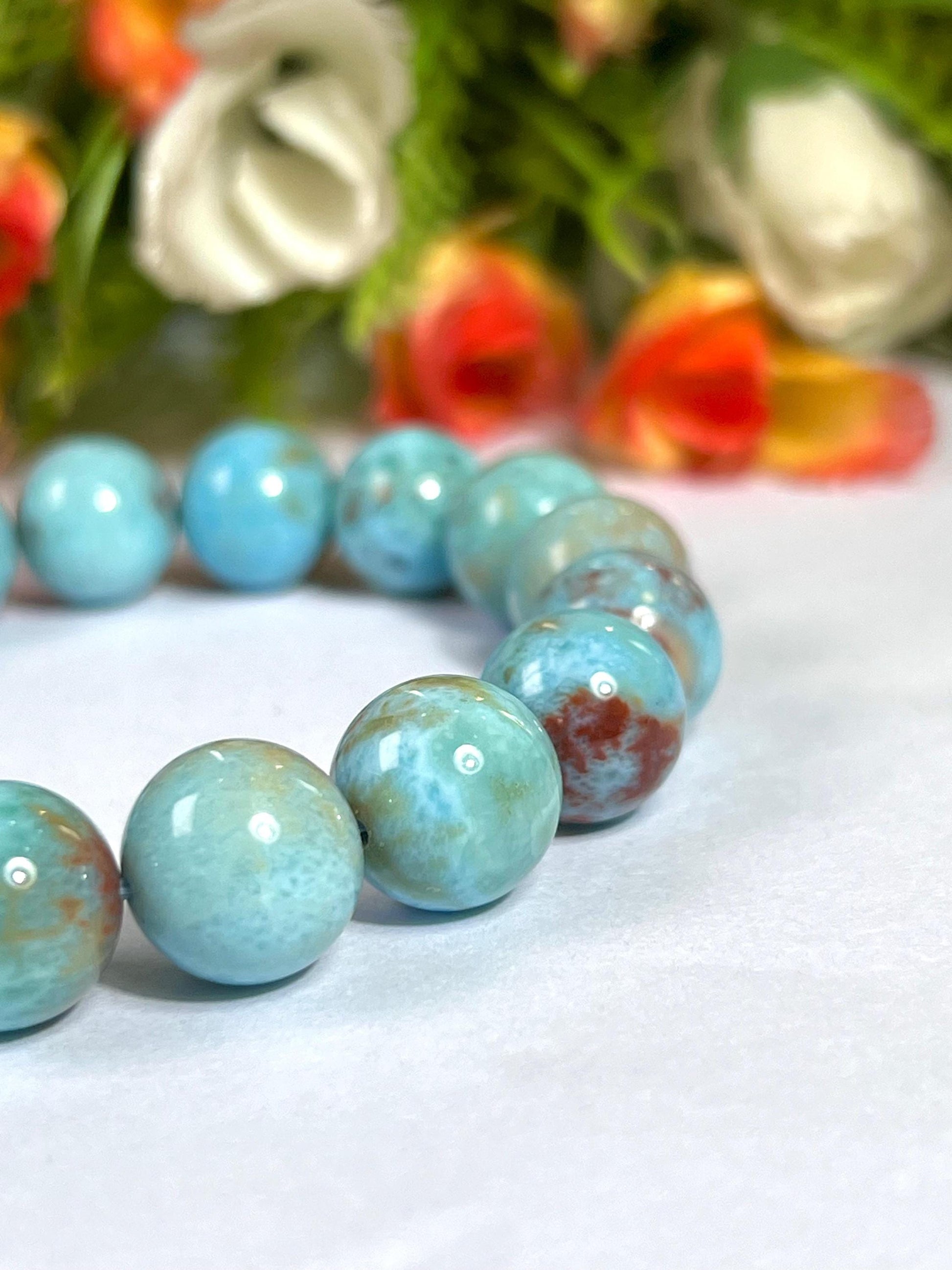 12 MM Dominican Republic Larimar Stone Bracelet l Stretchable Bracelet l Unisex Bracelet
