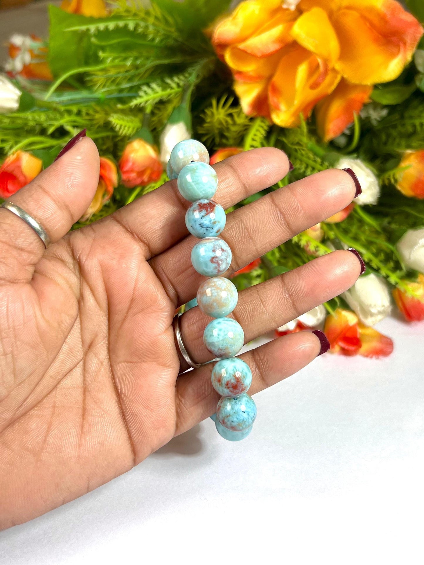 12 MM Dominican Republic Larimar Stone Bracelet l Stretchable Bracelet l Unisex Bracelet