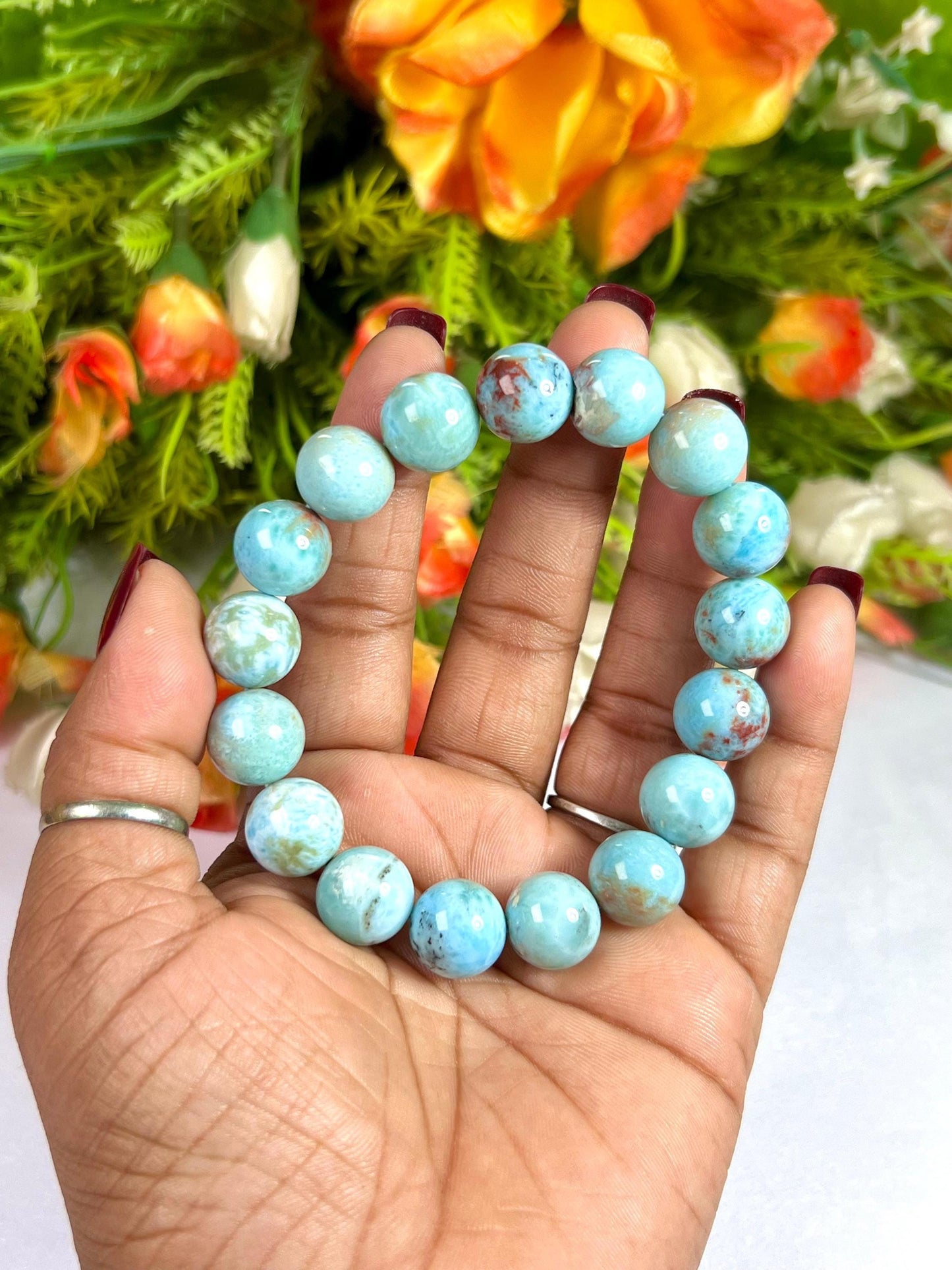 12 MM Dominican Republic Larimar Stone Bracelet l Stretchable Bracelet l Unisex Bracelet