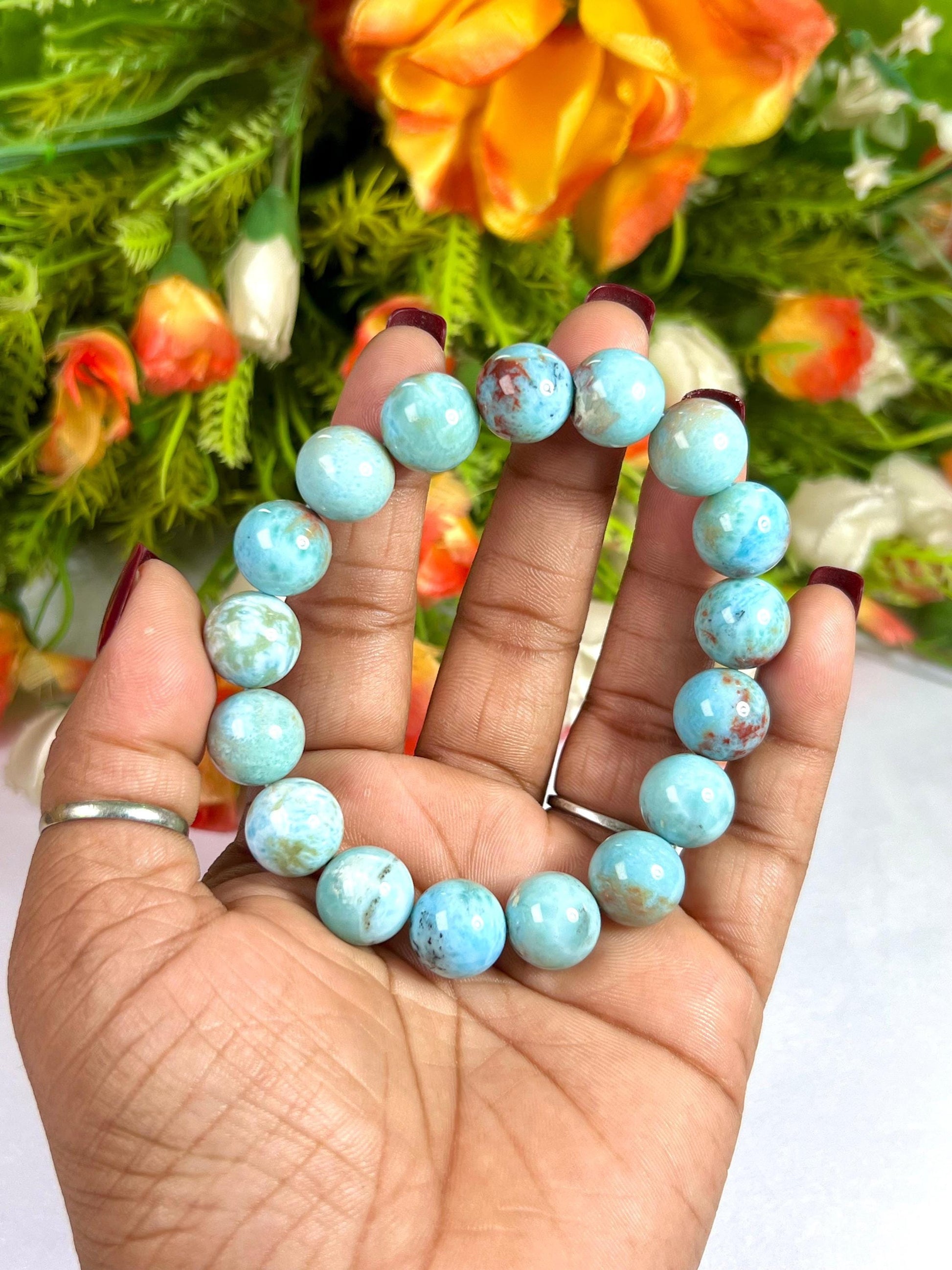 12 MM Dominican Republic Larimar Stone Bracelet l Stretchable Bracelet l Unisex Bracelet