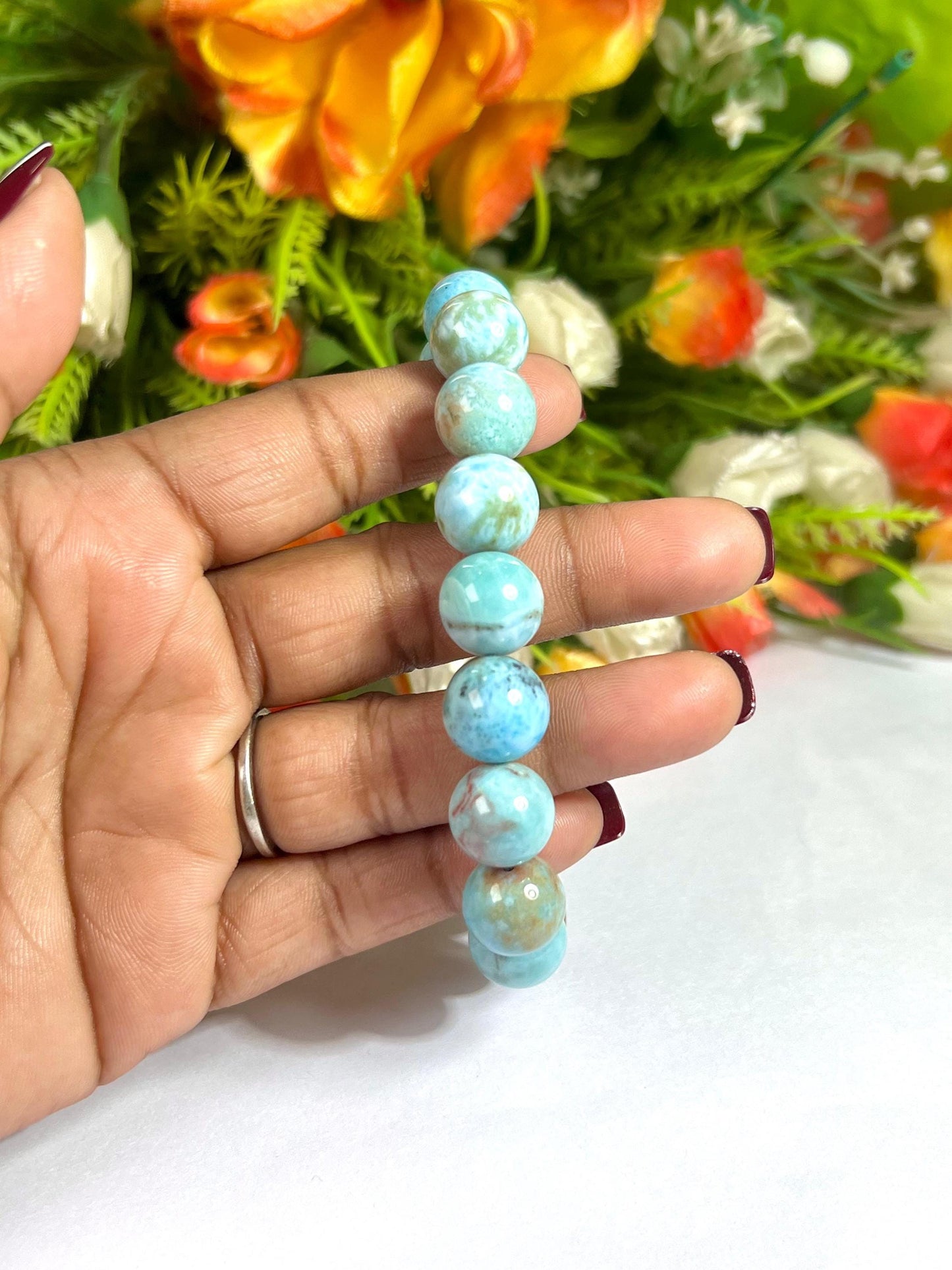 12 MM Dominican Republic Larimar Stone Bracelet l Stretchable Bracelet l Unisex Bracelet