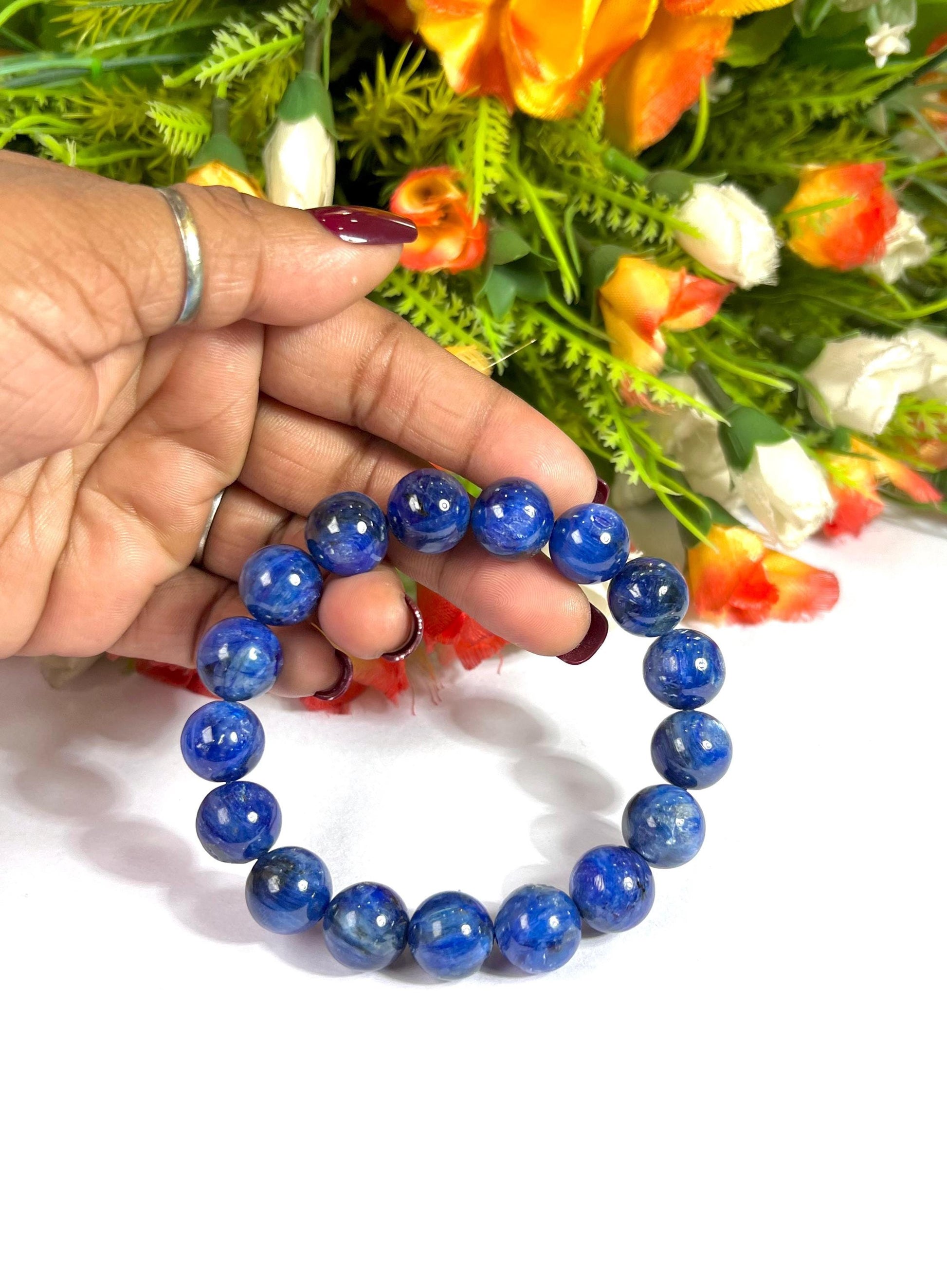 13 MM  Blue Kyanite Stone Bracelet l Stretchable Bracelet l Unisex Bracelet