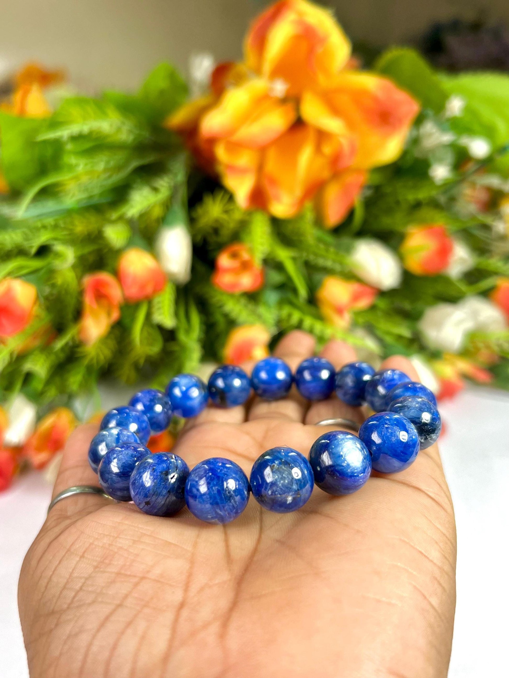 13 MM  Blue Kyanite Stone Bracelet l Stretchable Bracelet l Unisex Bracelet