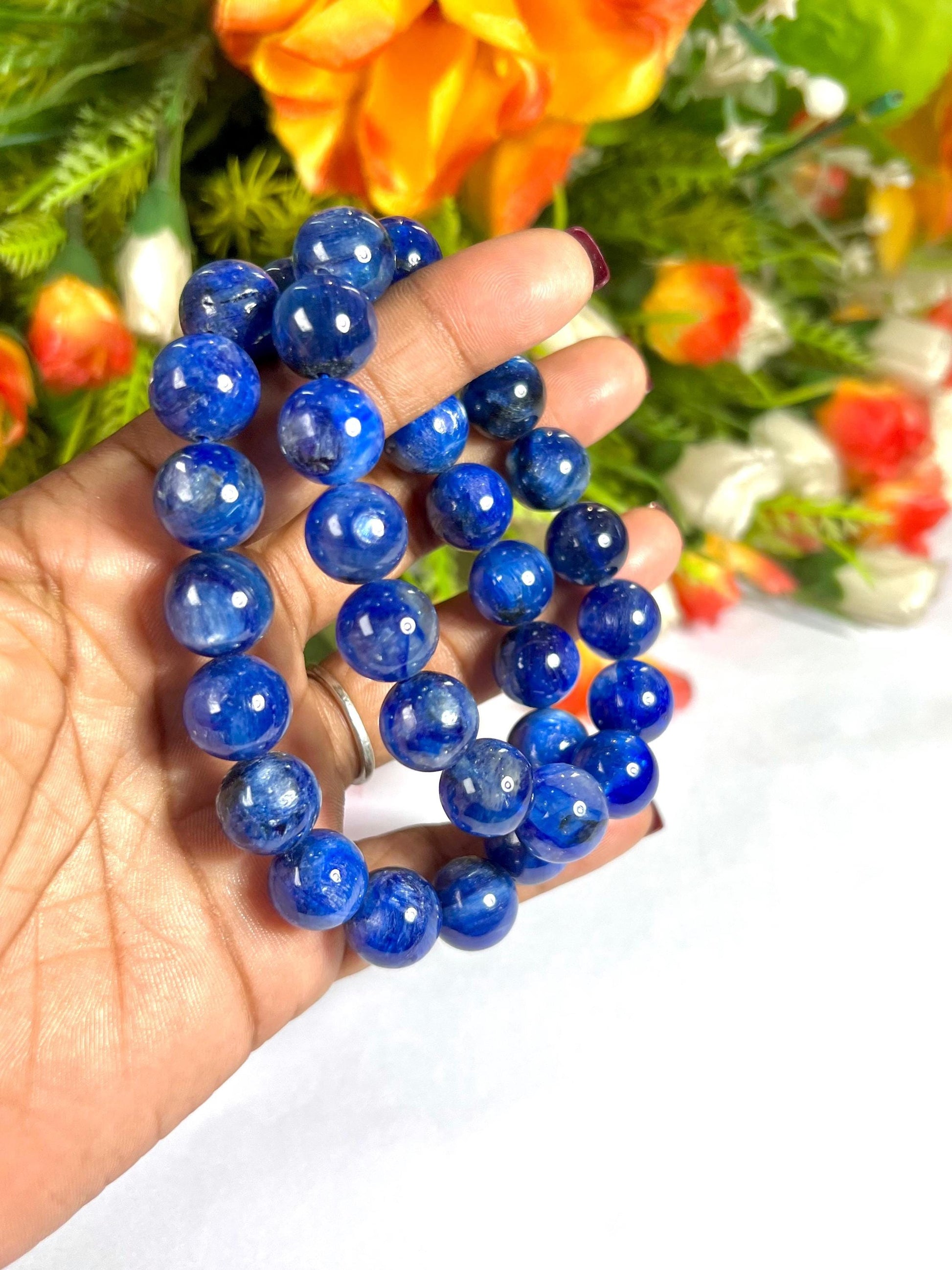 13 MM  Blue Kyanite Stone Bracelet l Stretchable Bracelet l Unisex Bracelet