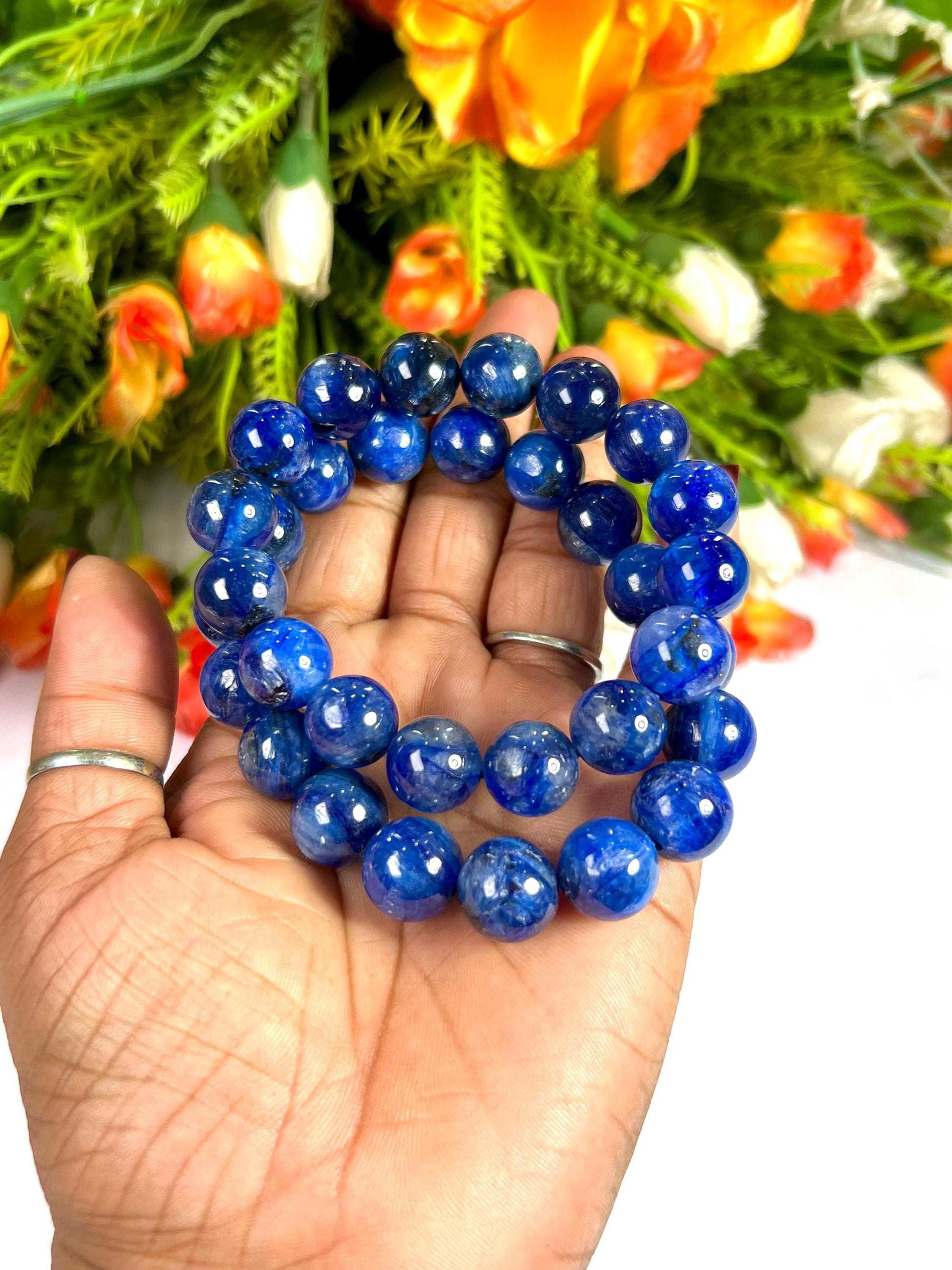 13 MM  Blue Kyanite Stone Bracelet l Stretchable Bracelet l Unisex Bracelet