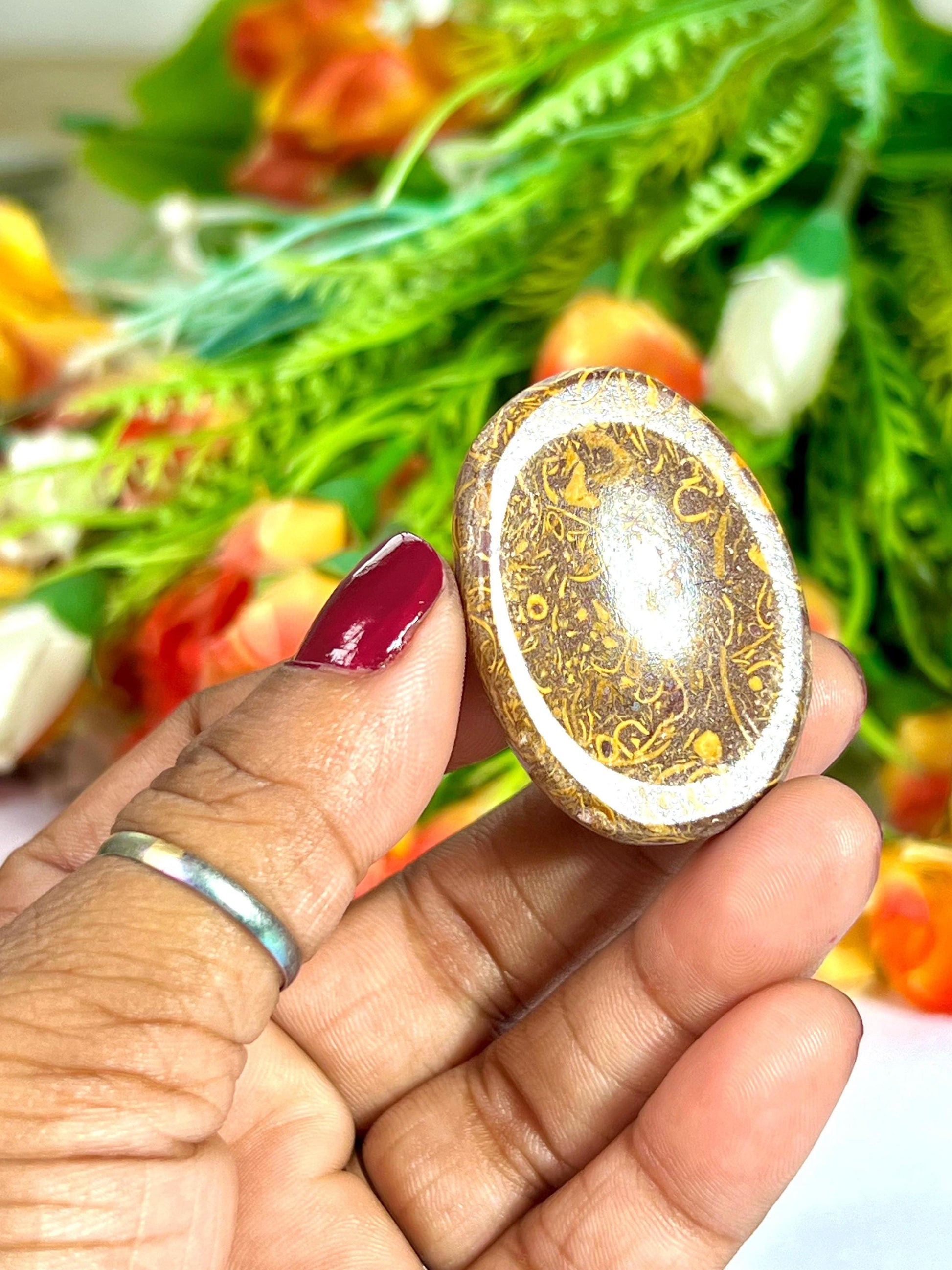 Calligraphy Jasper / Mariyam Jasper Stone Worry Stone – Pocket Stone – Healing Crystal - 4cmx3cm Thumb Stone One (1) Piece