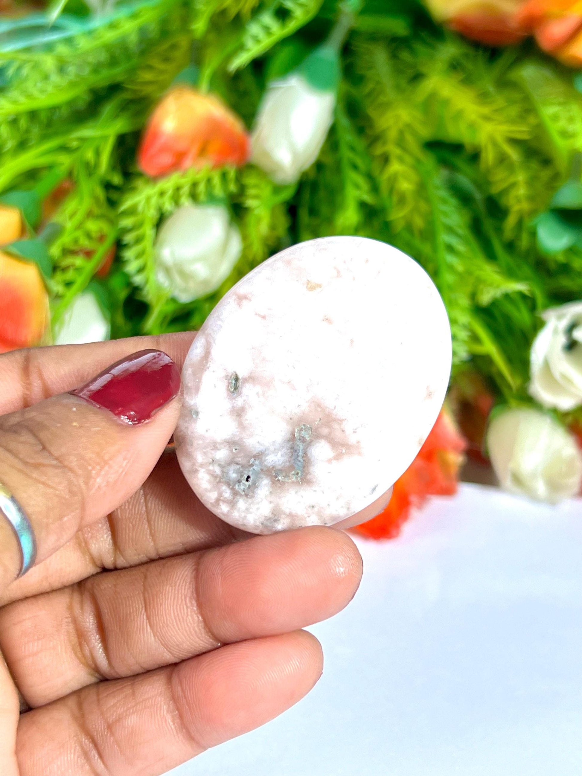 Pink Flower Agate Stone Worry Stone – Crystal Worry Stone – Pocket Stone – Healing Crystal - 4cmx3cm Thumb Stone One (1) Piece