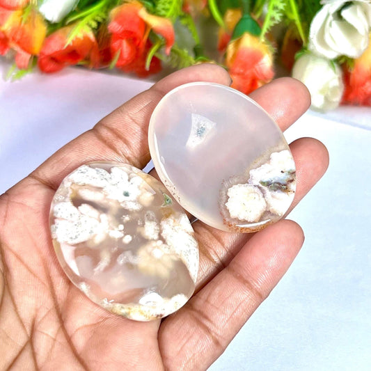 Pink Flower Agate Stone Worry Stone – Crystal Worry Stone – Pocket Stone – Healing Crystal - 4cmx3cm Thumb Stone One (1) Piece