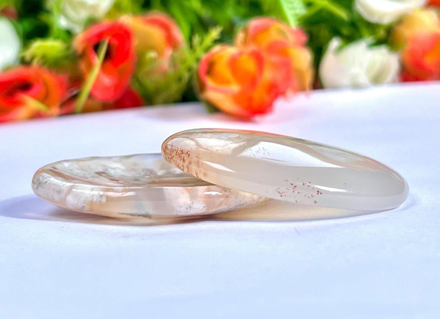 Pink Flower Agate Stone Worry Stone – Crystal Worry Stone – Pocket Stone – Healing Crystal - 4cmx3cm Thumb Stone One (1) Piece