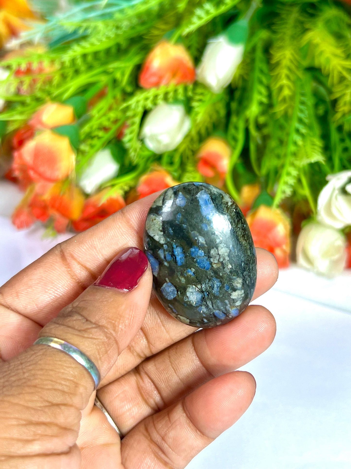 Blue Liberite Stone / Que Sera Stone Worry Stone – Crystal Worry Stone – Pocket Stone – Healing Crystal - 4cmx3cm Thumb Stone One (1) Piece