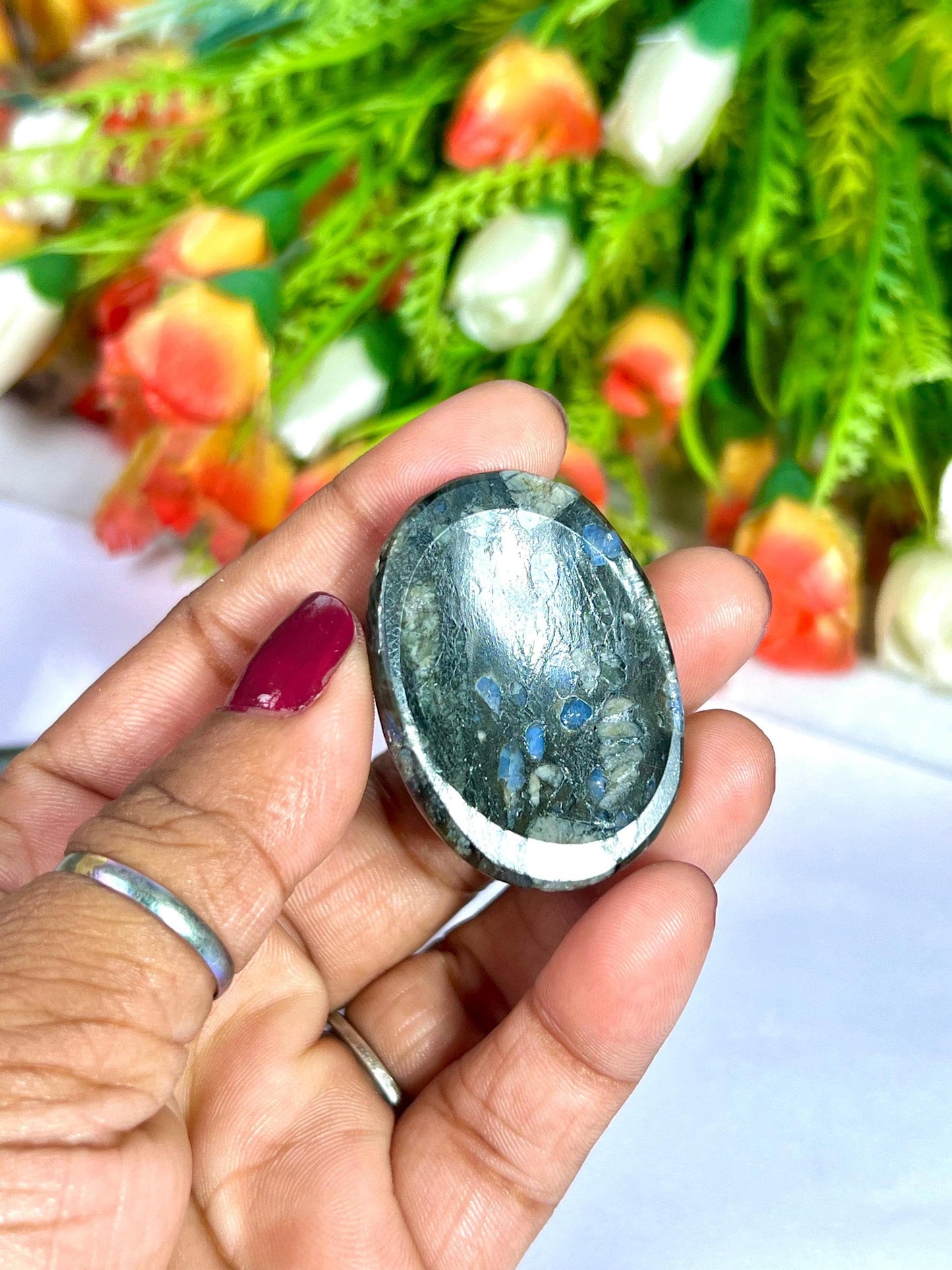 Blue Liberite Stone / Que Sera Stone Worry Stone – Crystal Worry Stone – Pocket Stone – Healing Crystal - 4cmx3cm Thumb Stone One (1) Piece