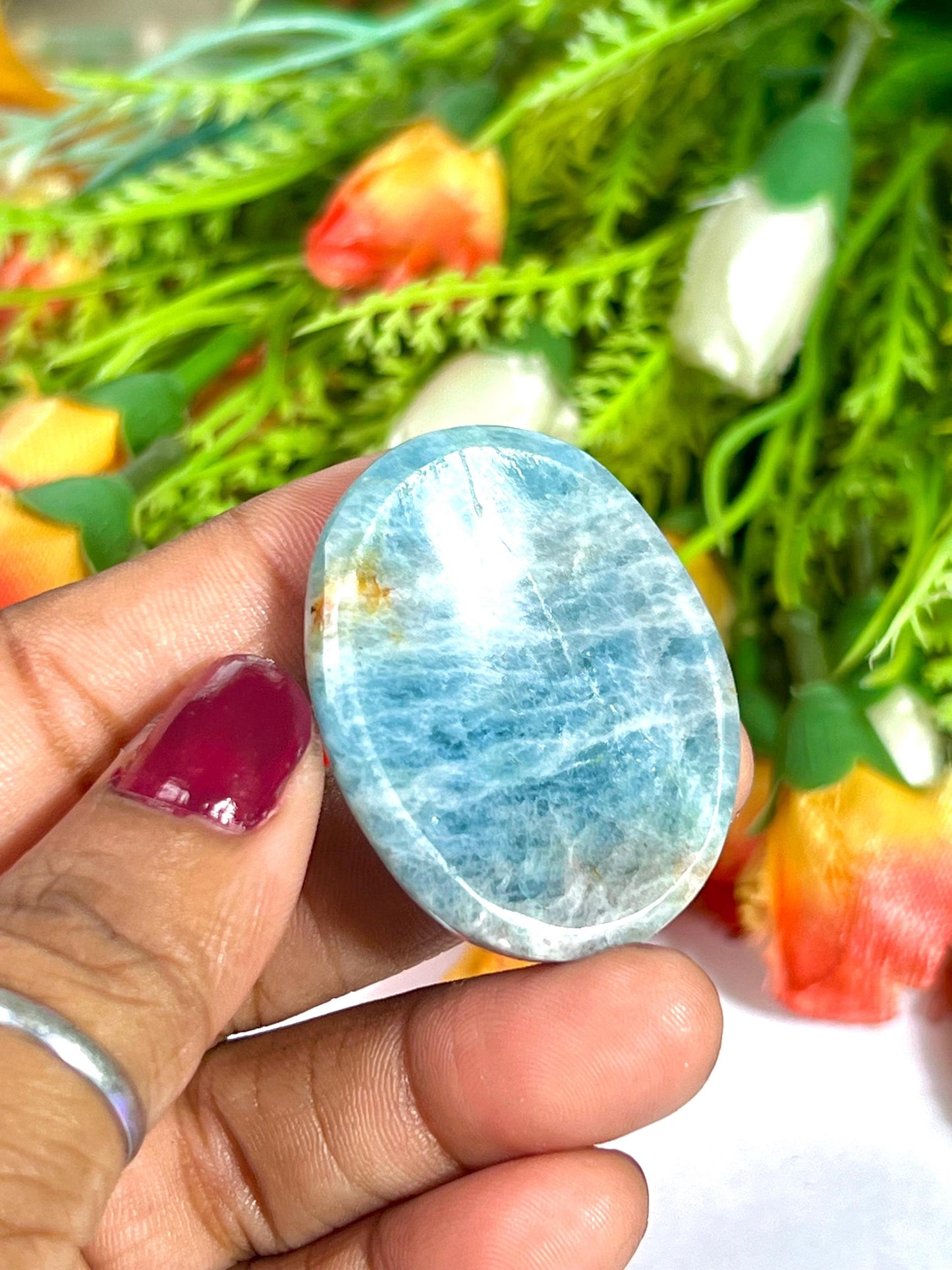Aquamarine Stone Worry Stone – Crystal Worry Stone – Pocket Stone – Healing Crystal - 4cmx3cm Thumb Stone One (1) Piece