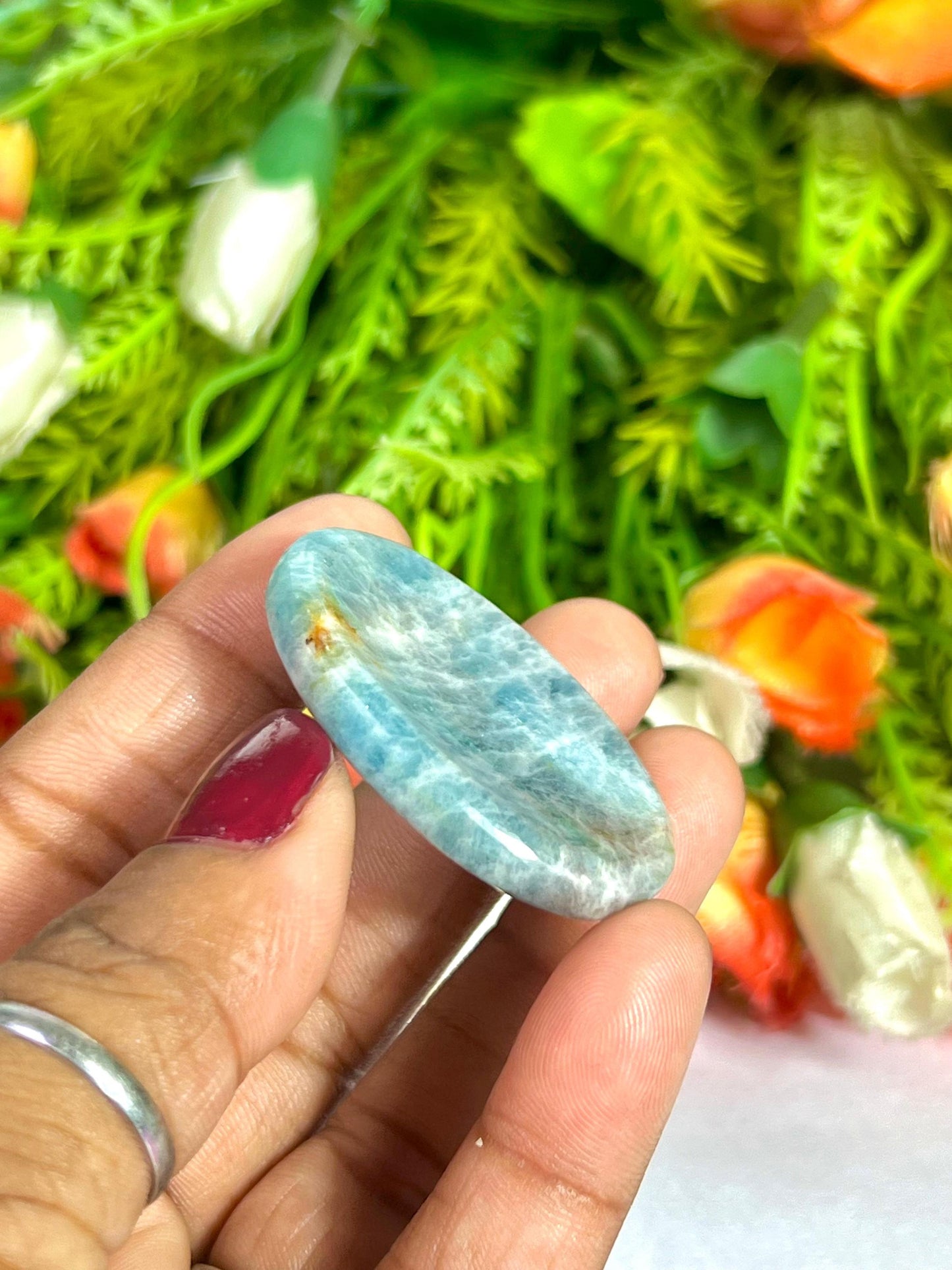 Aquamarine Stone Worry Stone – Crystal Worry Stone – Pocket Stone – Healing Crystal - 4cmx3cm Thumb Stone One (1) Piece