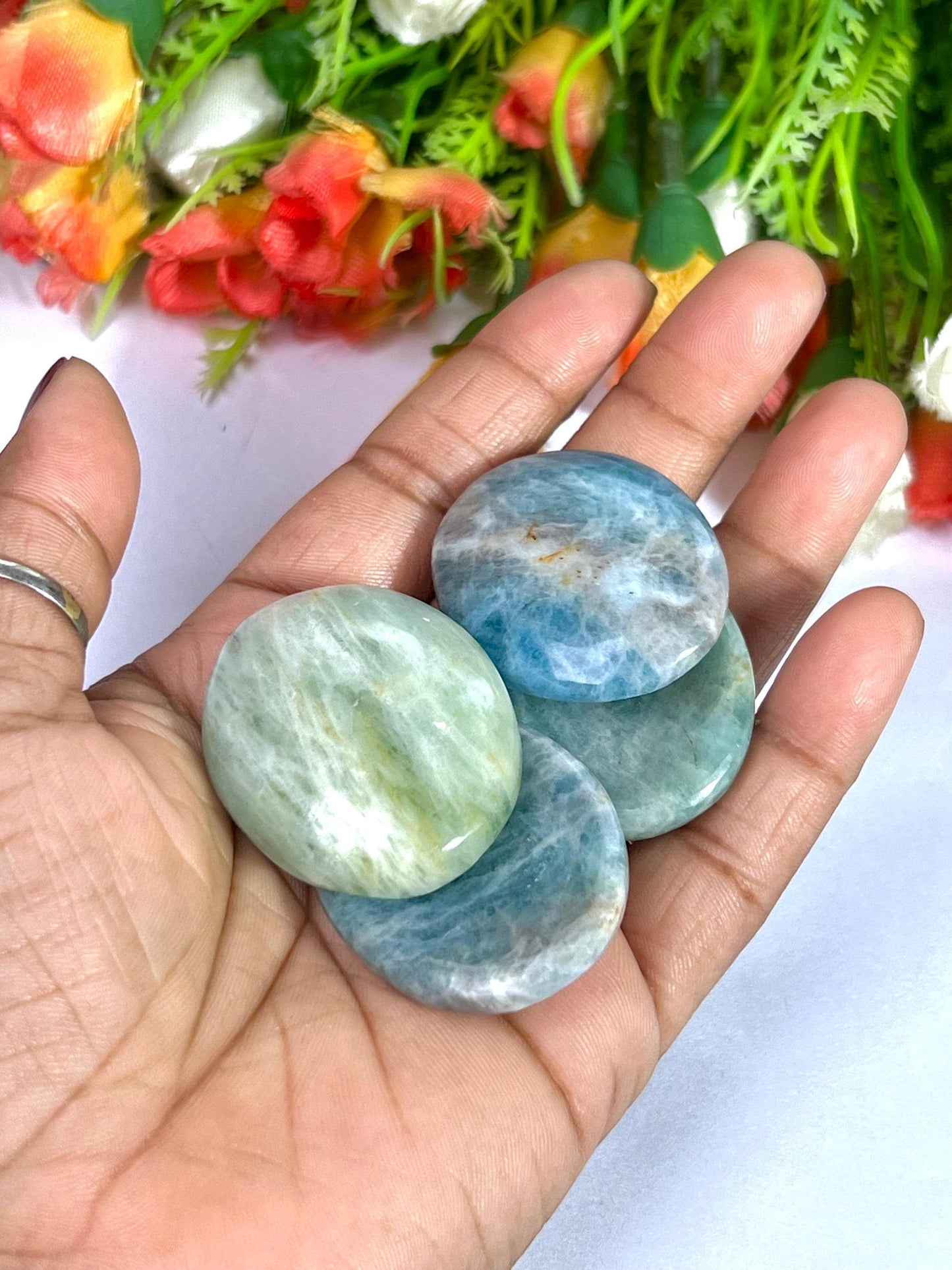 Aquamarine Stone Worry Stone – Crystal Worry Stone – Pocket Stone – Healing Crystal - 4cmx3cm Thumb Stone One (1) Piece