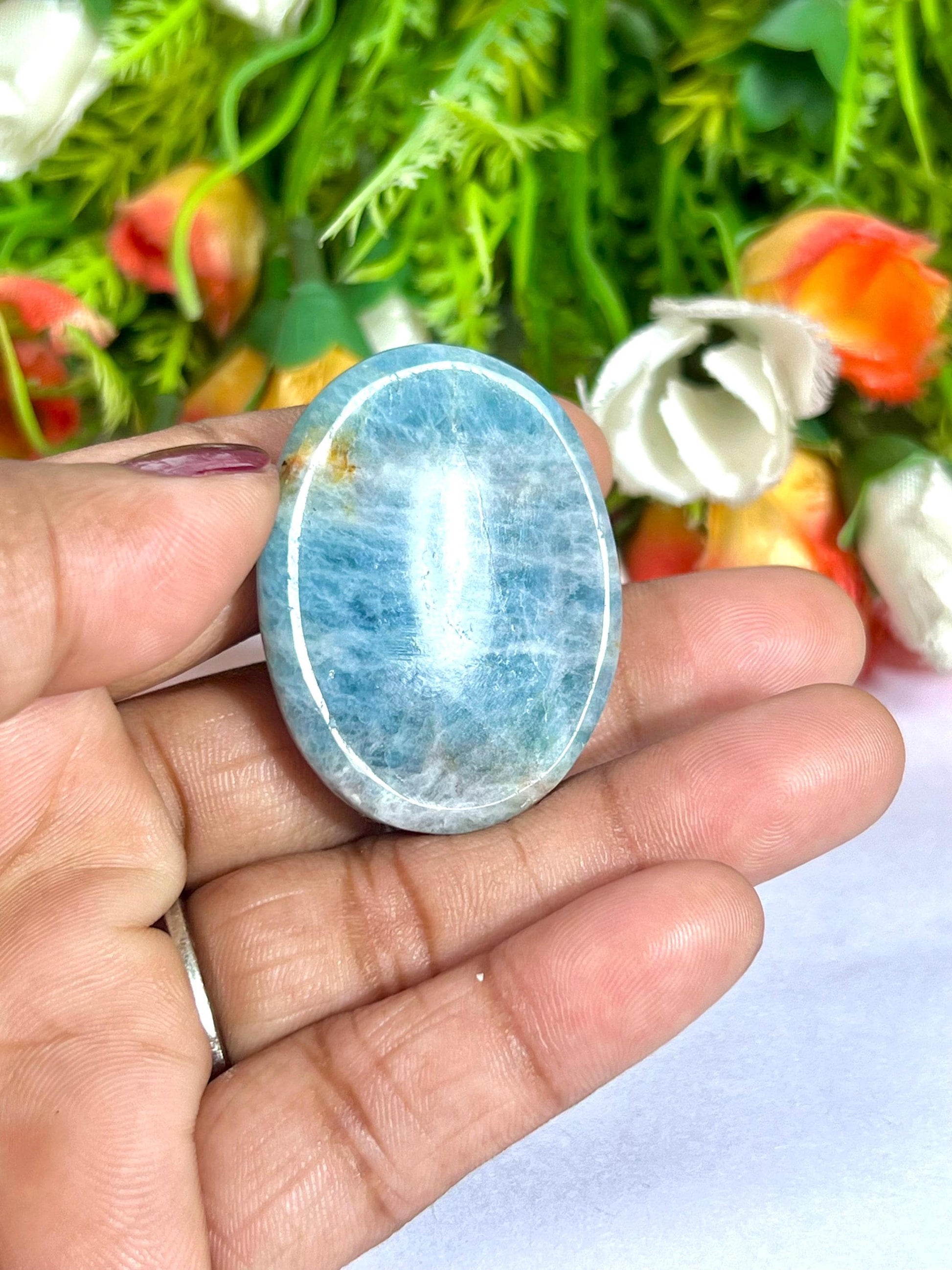 Aquamarine Stone Worry Stone – Crystal Worry Stone – Pocket Stone – Healing Crystal - 4cmx3cm Thumb Stone One (1) Piece