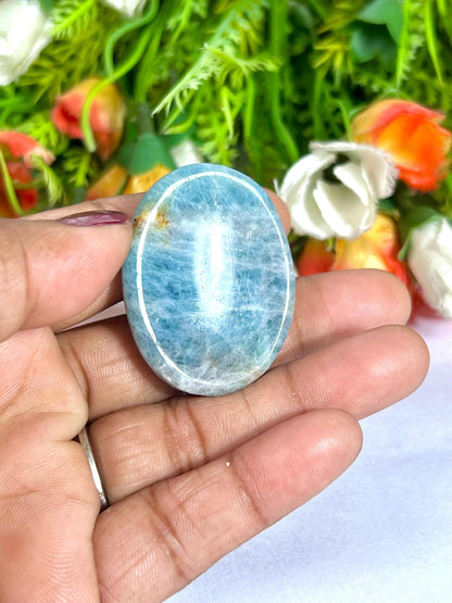 Aquamarine Stone Worry Stone – Crystal Worry Stone – Pocket Stone – Healing Crystal - 4cmx3cm Thumb Stone One (1) Piece