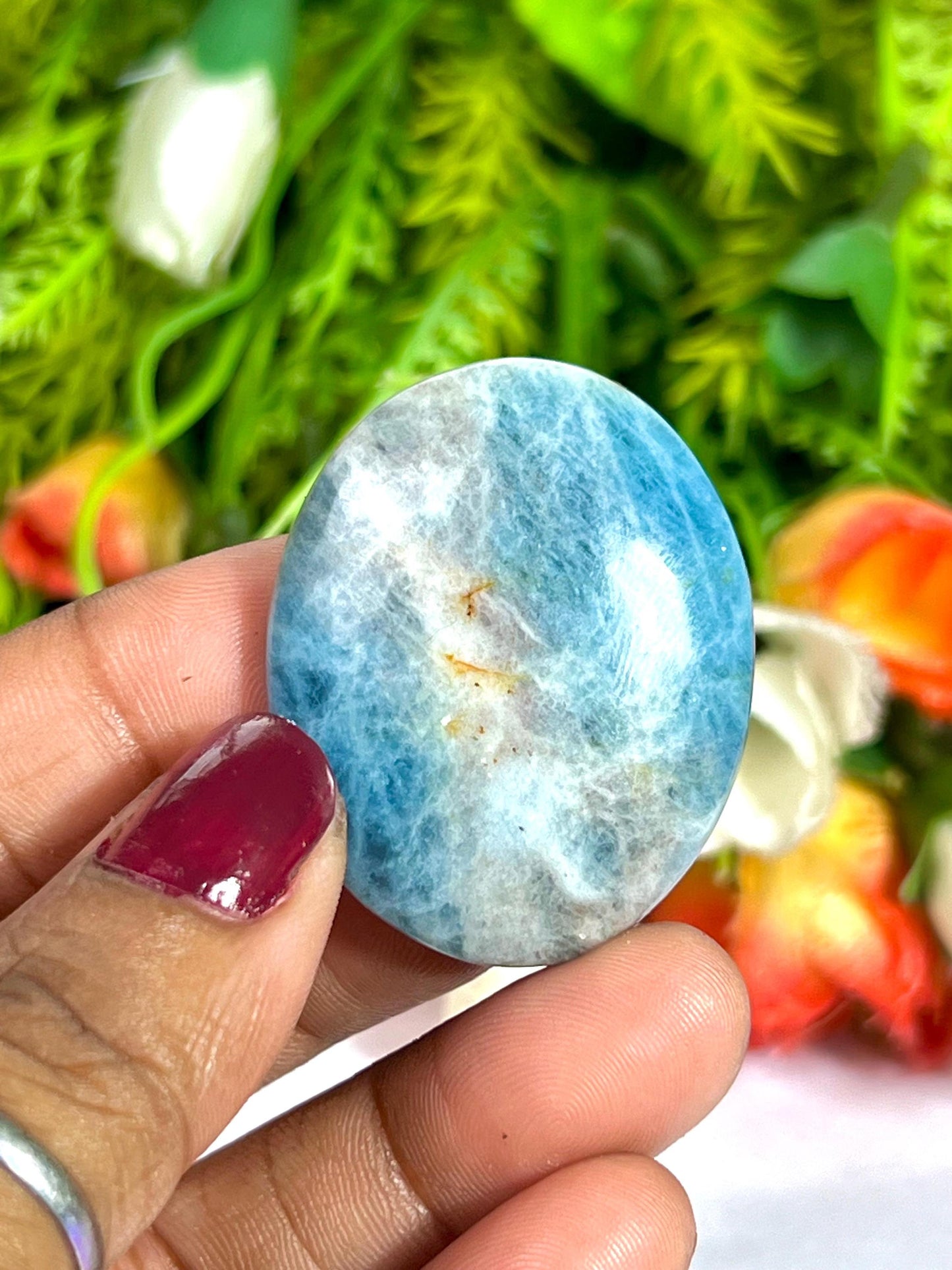 Aquamarine Stone Worry Stone – Crystal Worry Stone – Pocket Stone – Healing Crystal - 4cmx3cm Thumb Stone One (1) Piece