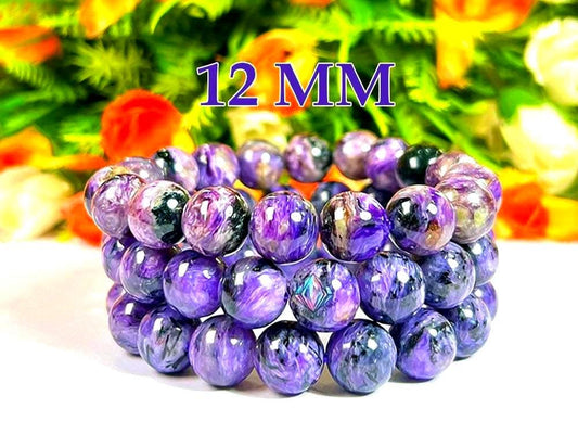 12 MM Charoite Stone Bracelet l Stretchable Bracelet l Unisex Bracelet