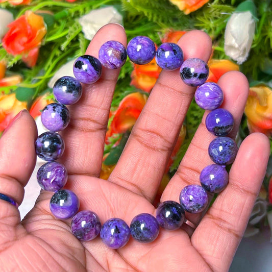 11 MM Charoite Stone Bracelet l Stretchable Bracelet l Unisex Bracelet