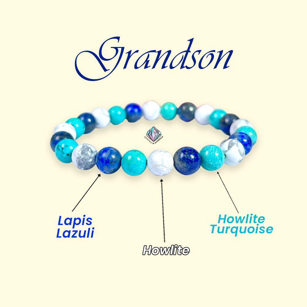 For Grand Son Bracelet l Lapis Lazuli , Howlite , Howlite Turquoise Stone 8 MM Beads Bracelet
