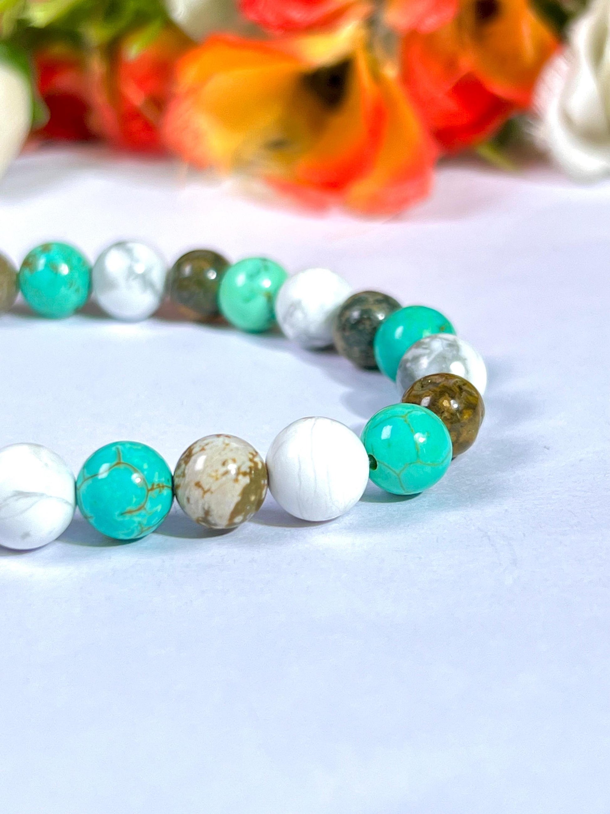 For Cousin Bracelet l Ocean Jasper , Howlite , Howlite Turquoise Stone  8 MM Beads Bracelet