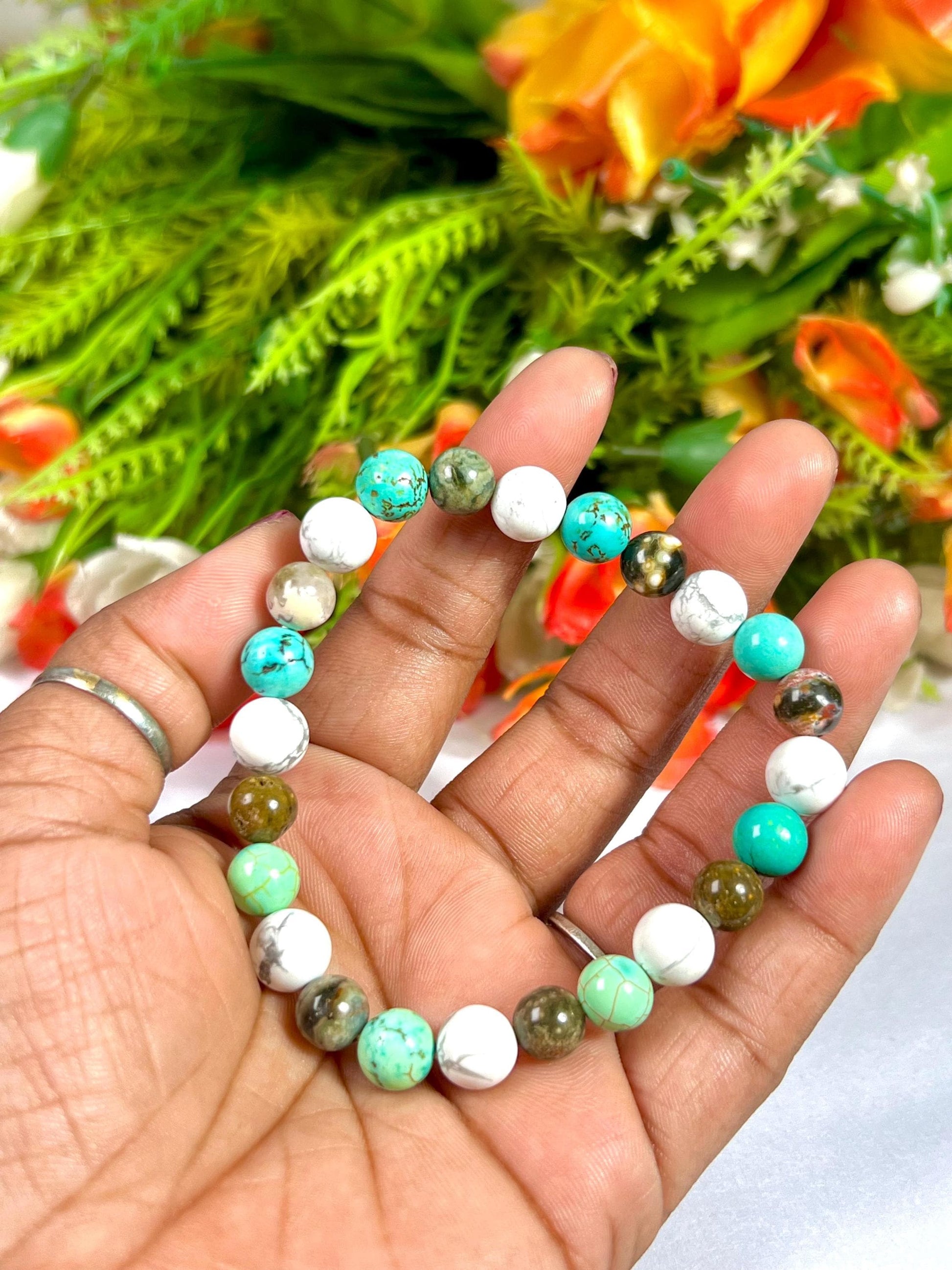 For Cousin Bracelet l Ocean Jasper , Howlite , Howlite Turquoise Stone  8 MM Beads Bracelet