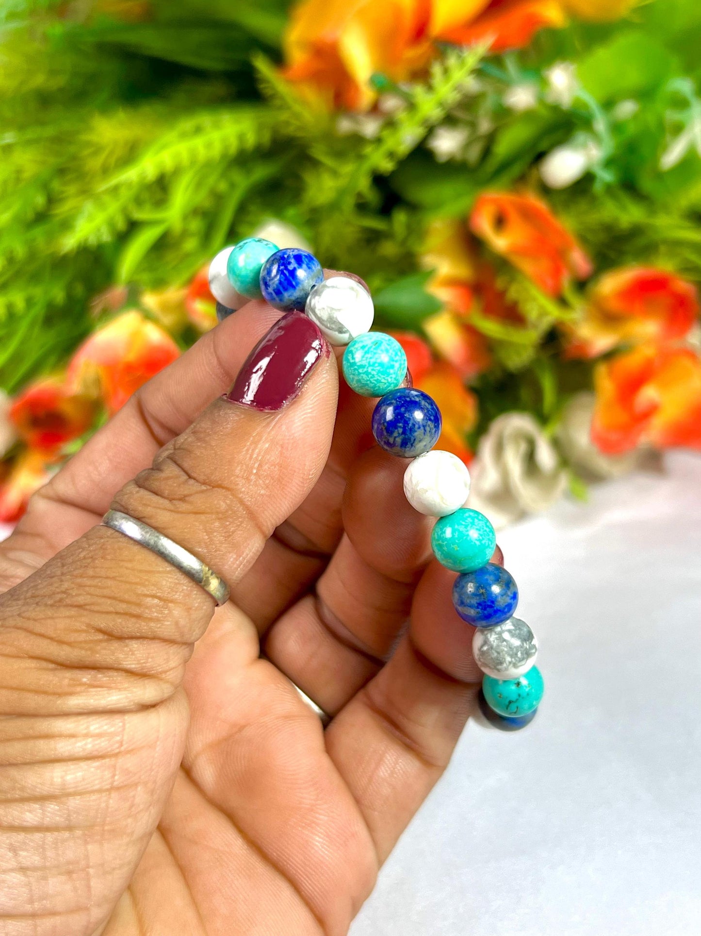 For Grand Son Bracelet l Lapis Lazuli , Howlite , Howlite Turquoise Stone 8 MM Beads Bracelet