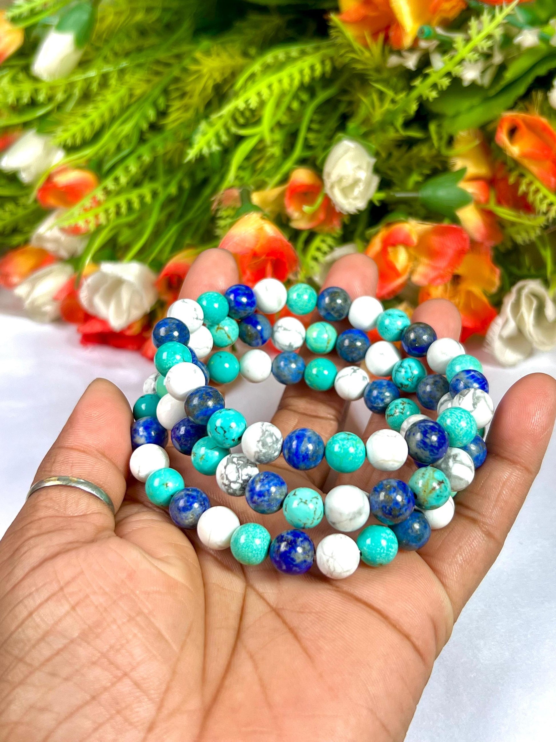 For Grand Son Bracelet l Lapis Lazuli , Howlite , Howlite Turquoise Stone 8 MM Beads Bracelet