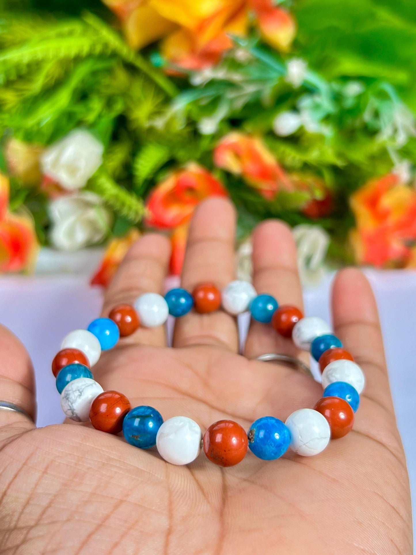 For Soulmate Bracelet l Blue Apatite , Howlite , Red Jasper Stone  8 MM Beads Bracelet