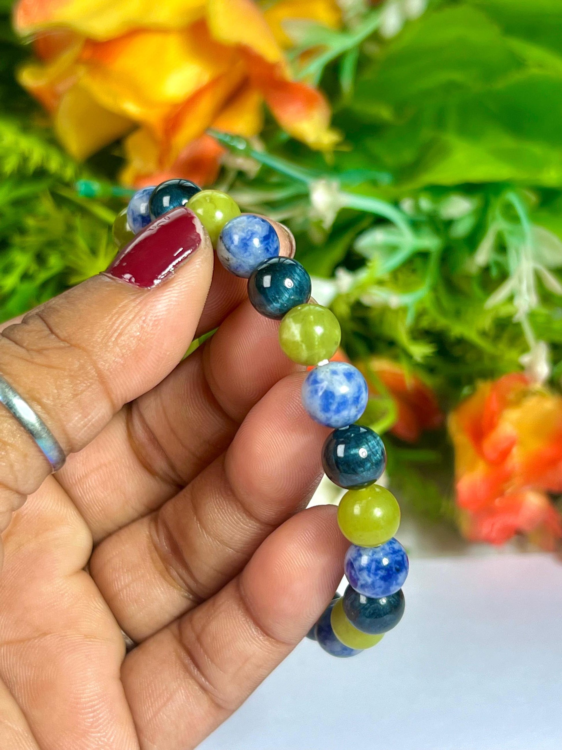 For Husband Bracelet l Sodalite , Healerite , Blue Tiger Eye Stone  8 MM Beads Bracelet