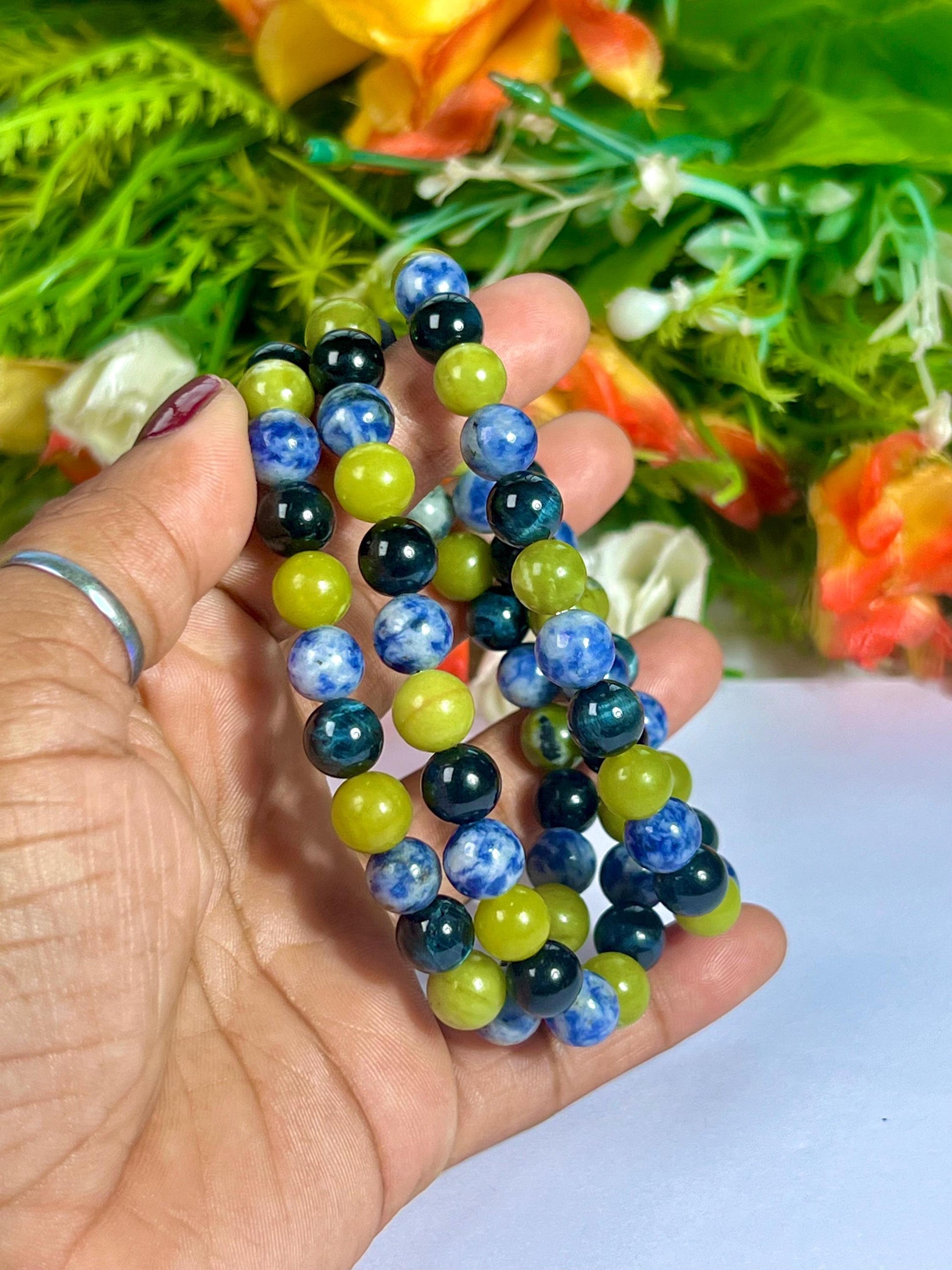 For Husband Bracelet l Sodalite , Healerite , Blue Tiger Eye Stone  8 MM Beads Bracelet