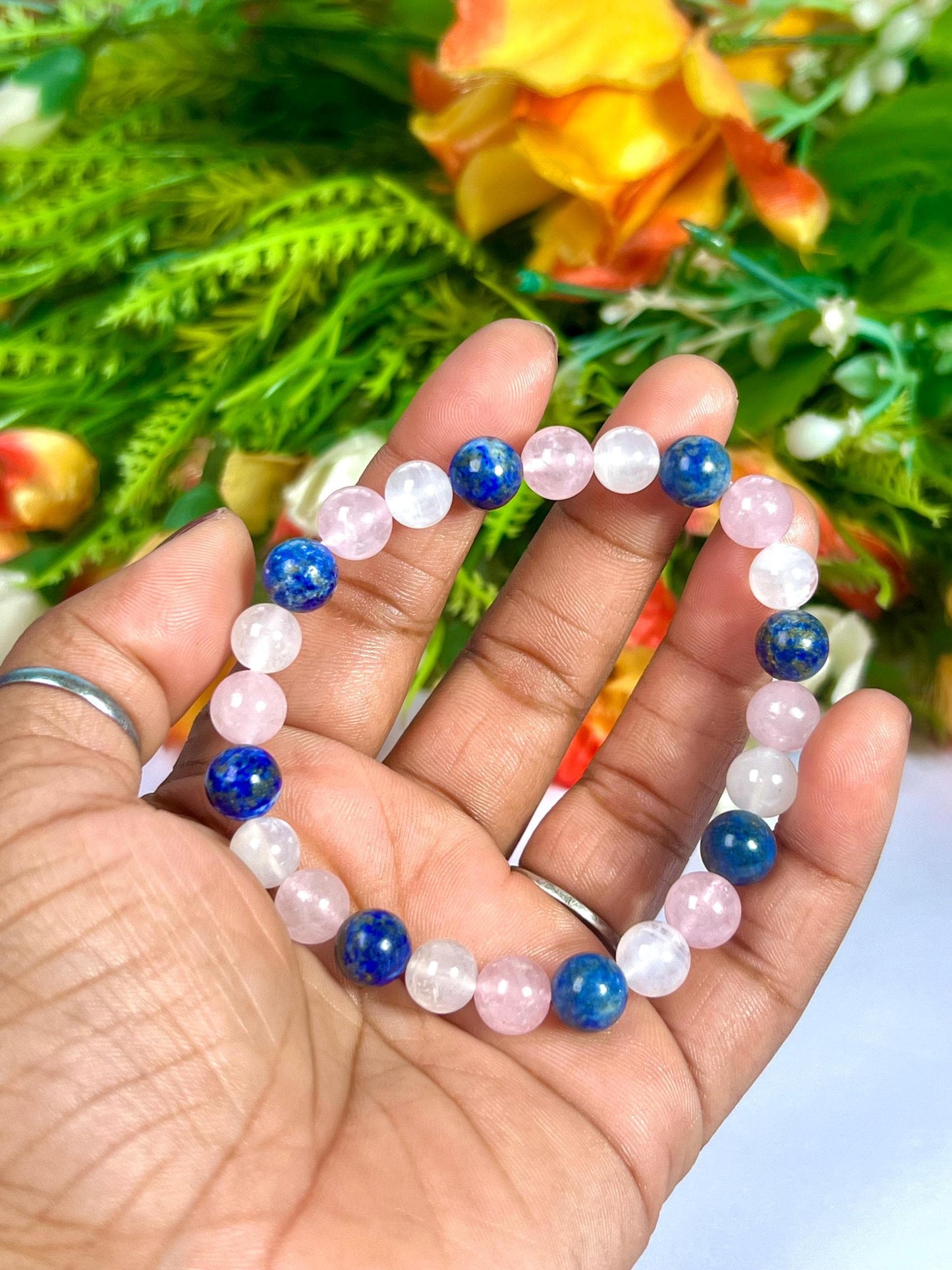 For Niece Bracelet l Rose Quartz , Lapis Lazuli , Rainbow Moonstone  8 MM Beads Bracelet